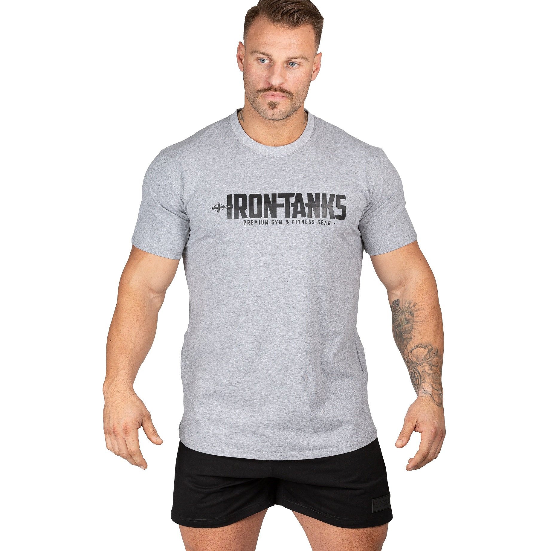 Men's Gym Tee Grey Bodybuilding Workout Shirt Training | Iron Tanks