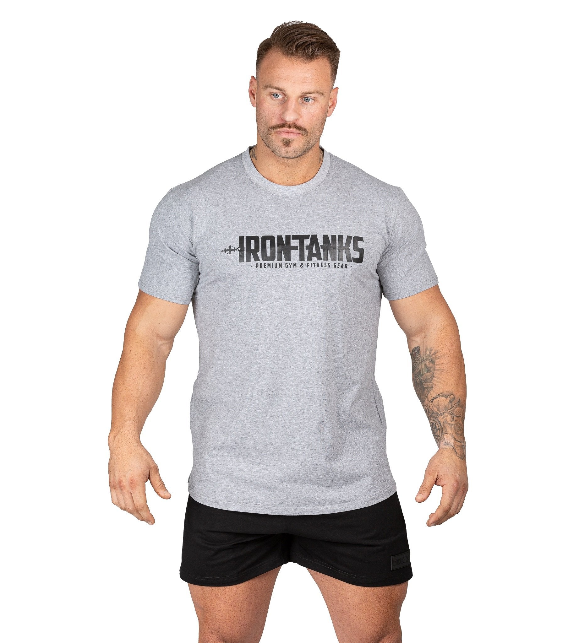Men's Gym Tee Grey Bodybuilding Workout Shirt Training | Iron Tanks