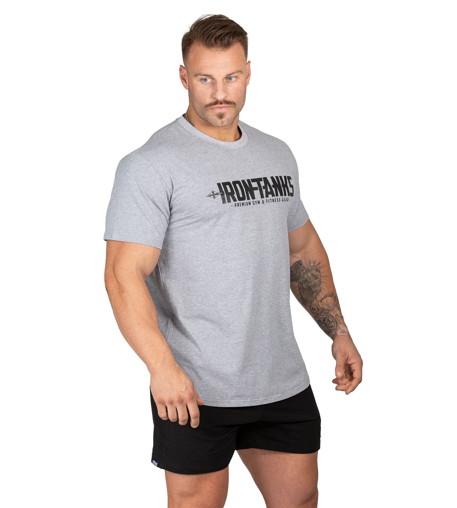Men's Gym Tee Grey Bodybuilding Workout Shirt Training | Iron Tanks