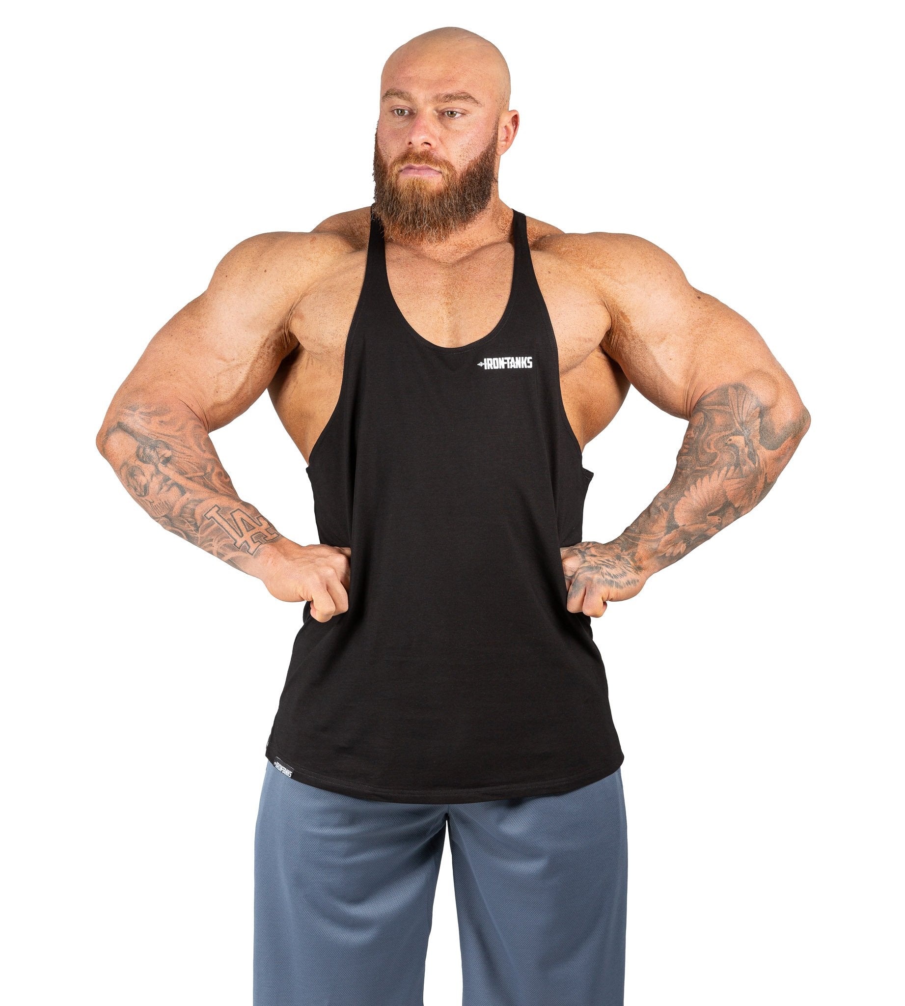 Men's Marauder Stringer Bodybuilding Gym Singlet Black | Iron Tanks