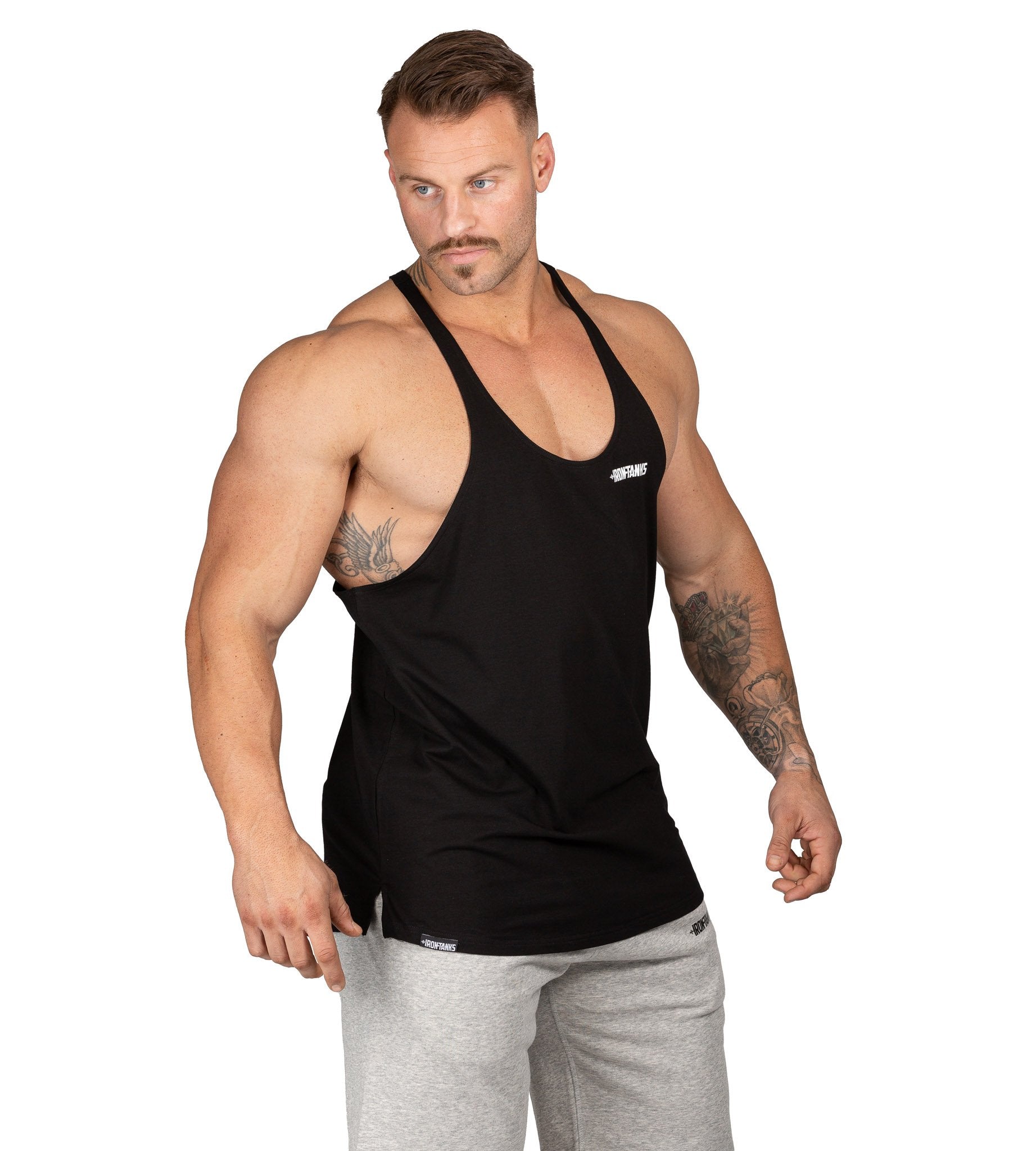 Men's Marauder Stringer Bodybuilding Gym Singlet Black | Iron Tanks