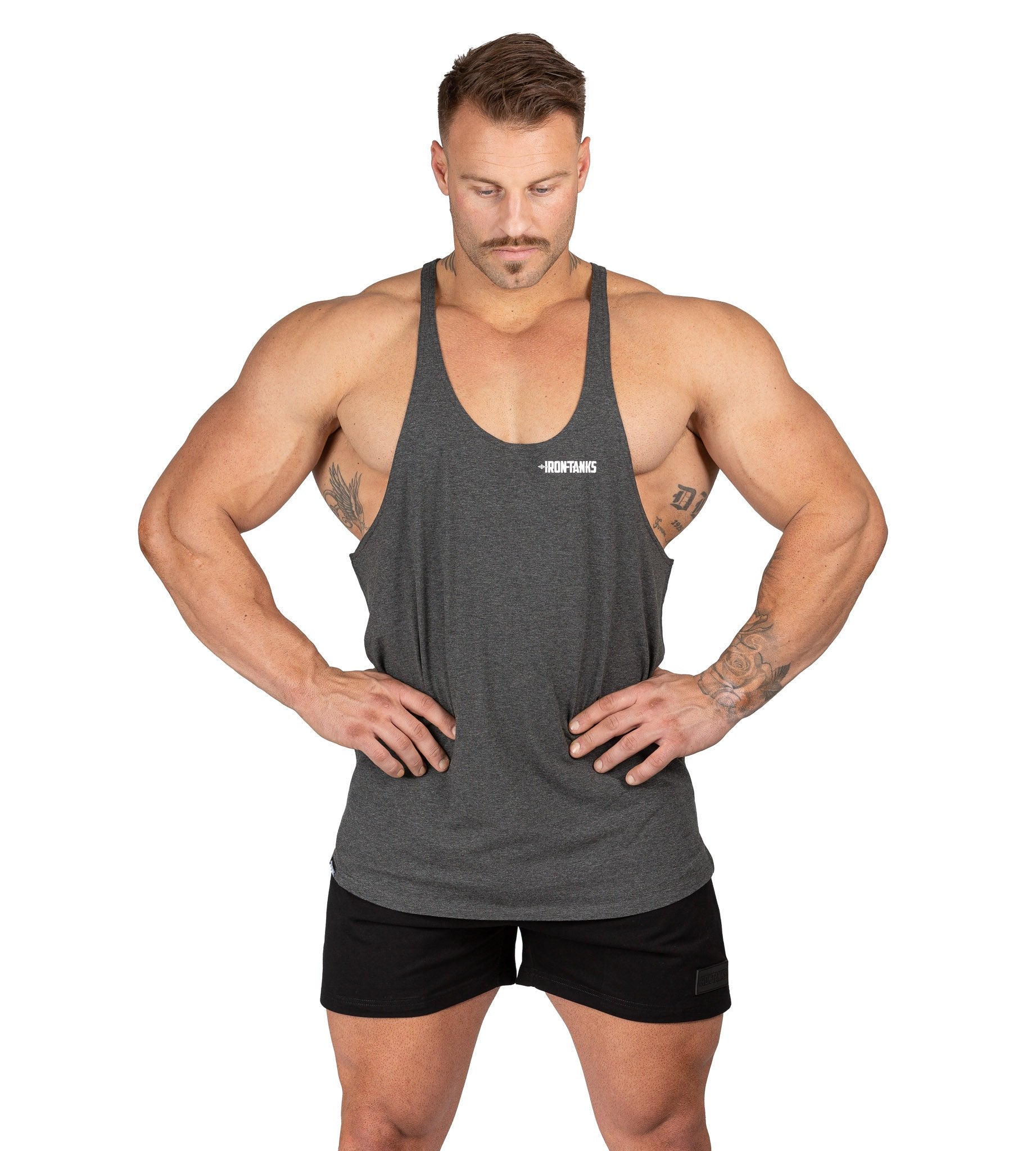 Men's Marauder Stringer Bodybuilding Gym Singlet Charcoal | Iron Tanks
