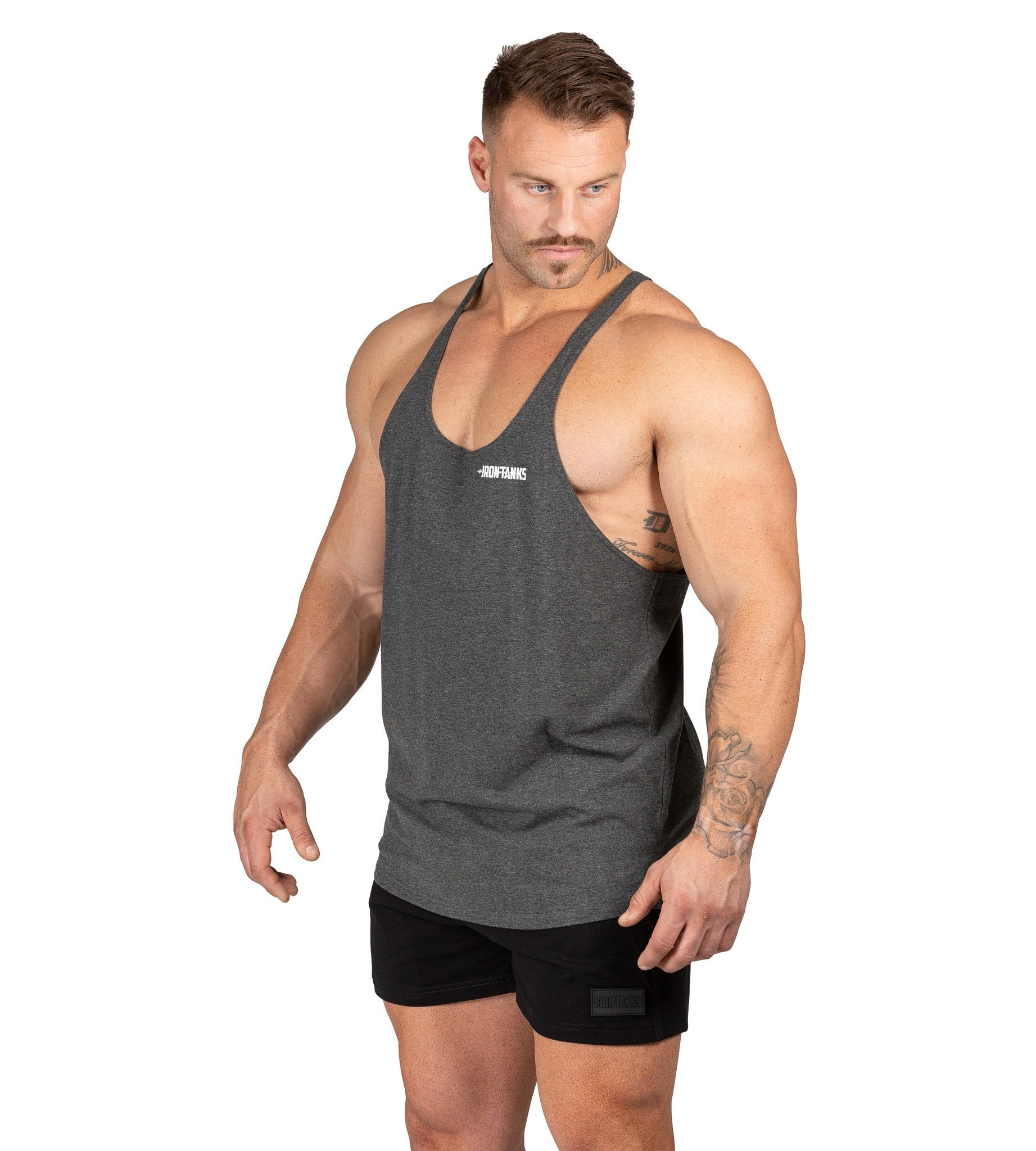 Men's Marauder Stringer Bodybuilding Gym Singlet Charcoal | Iron Tanks