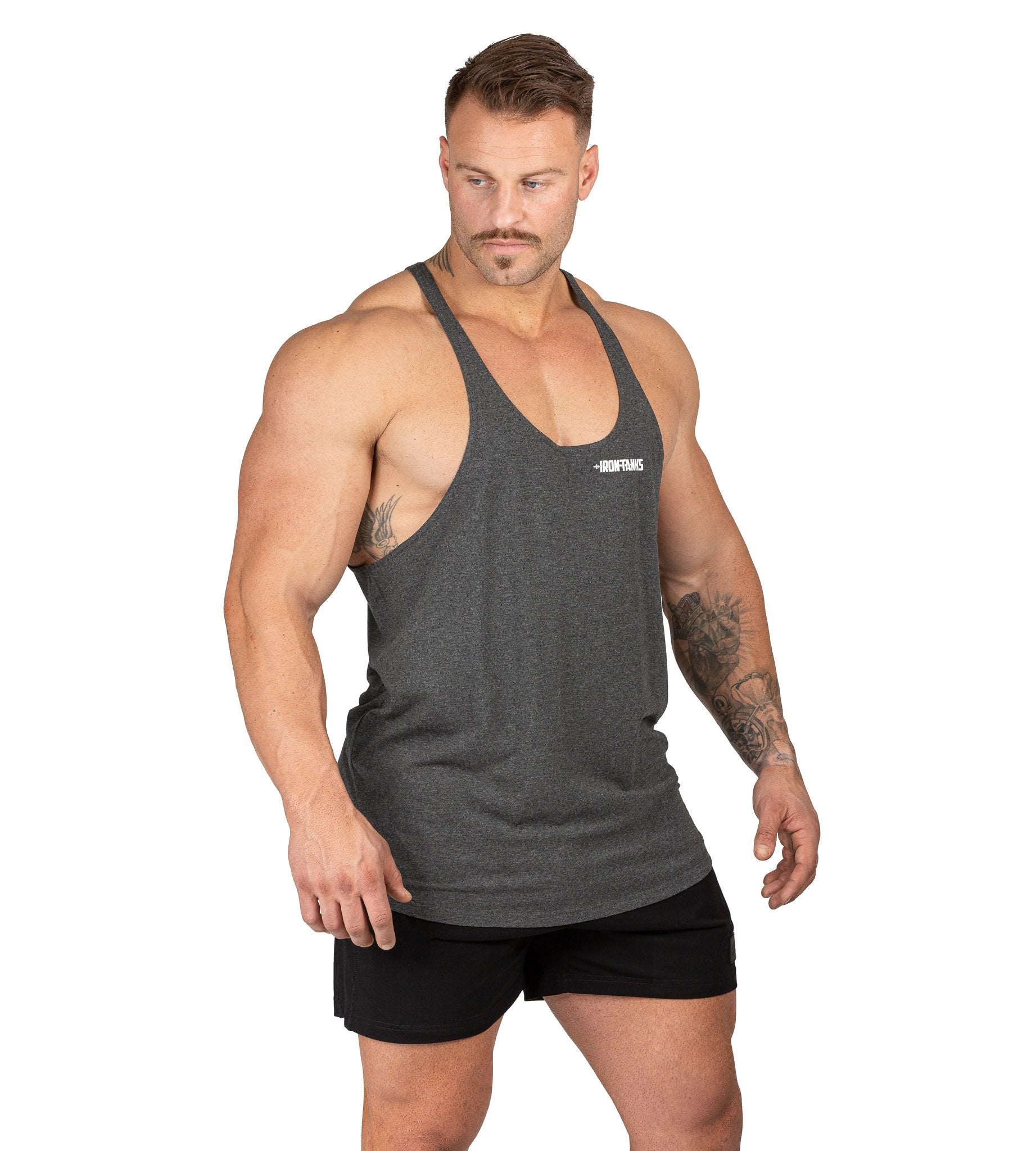 Men's Marauder Stringer Bodybuilding Gym Singlet Charcoal | Iron Tanks