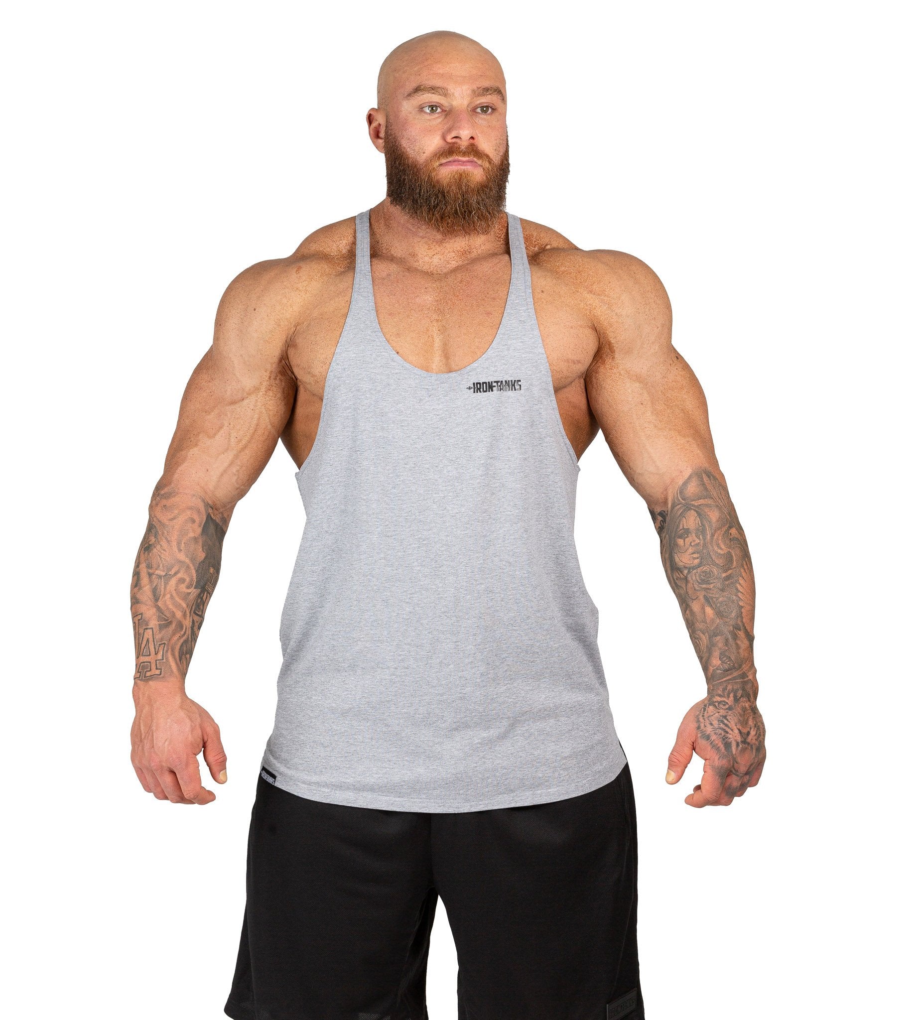 Men's Marauder Stringer Bodybuilding Gym Singlet Top Grey | Iron Tanks