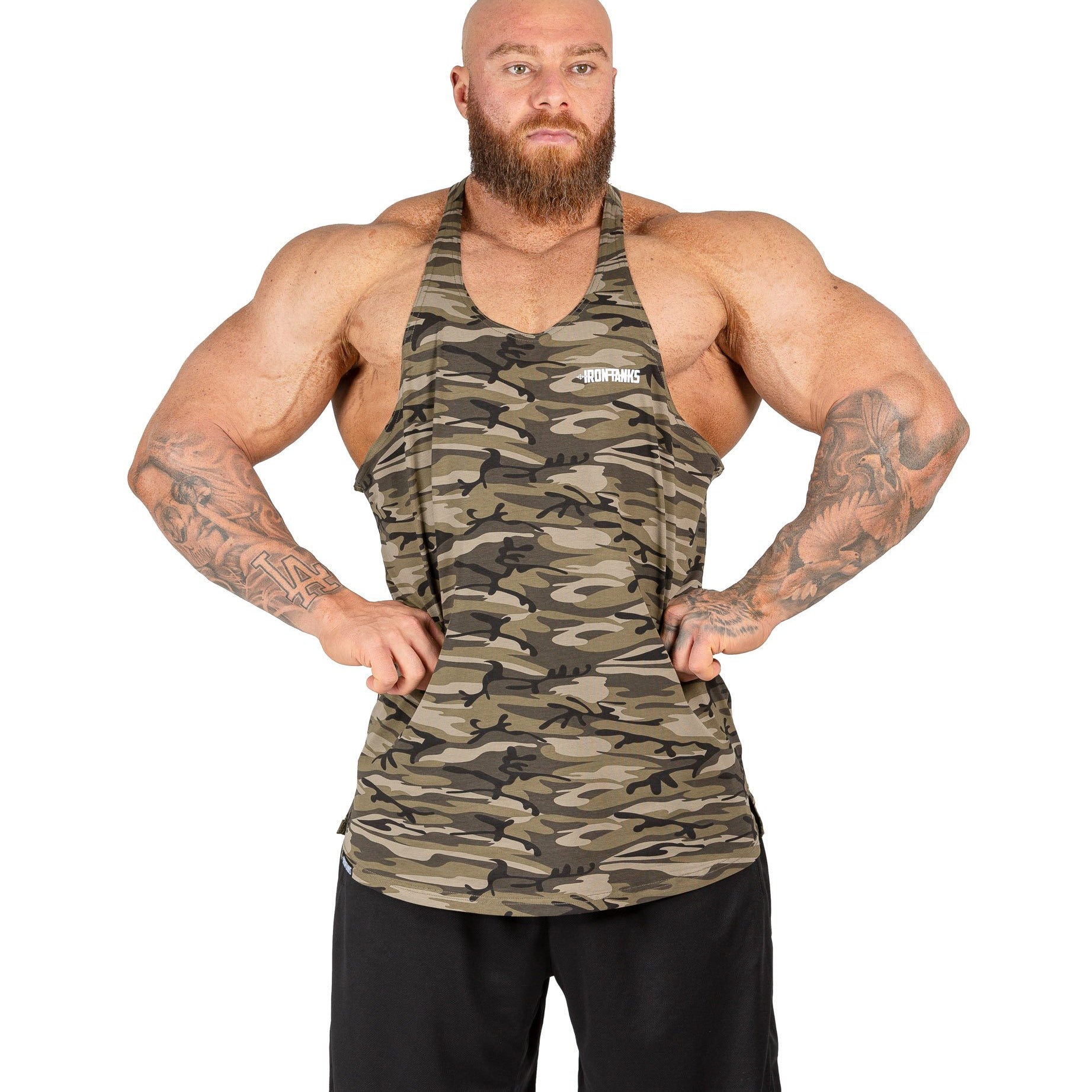Men's T Back Woodland Camo Bodybuilding Workout Singlet | Iron Tanks