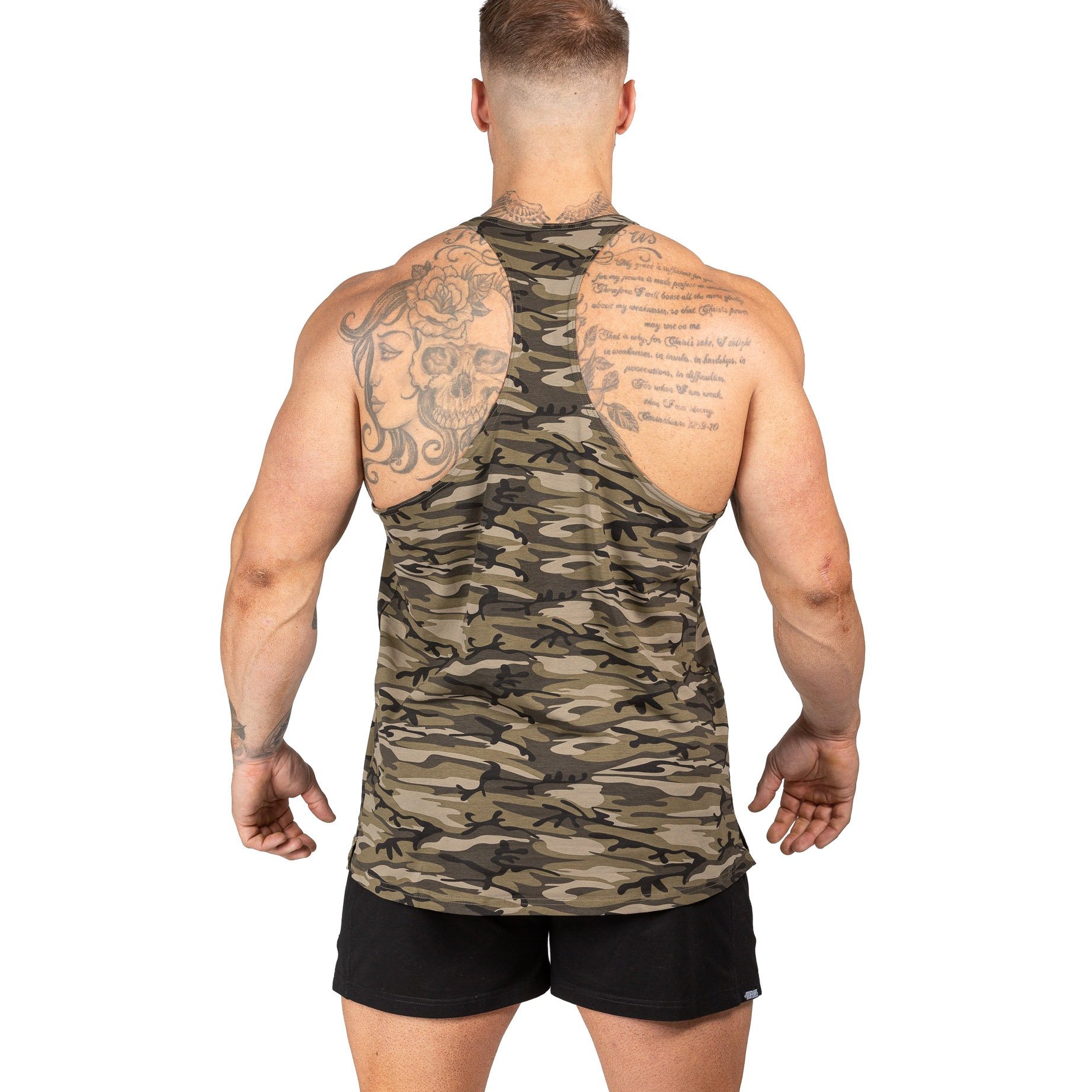 Men's T Back Woodland Camo Bodybuilding Workout Singlet | Iron Tanks
