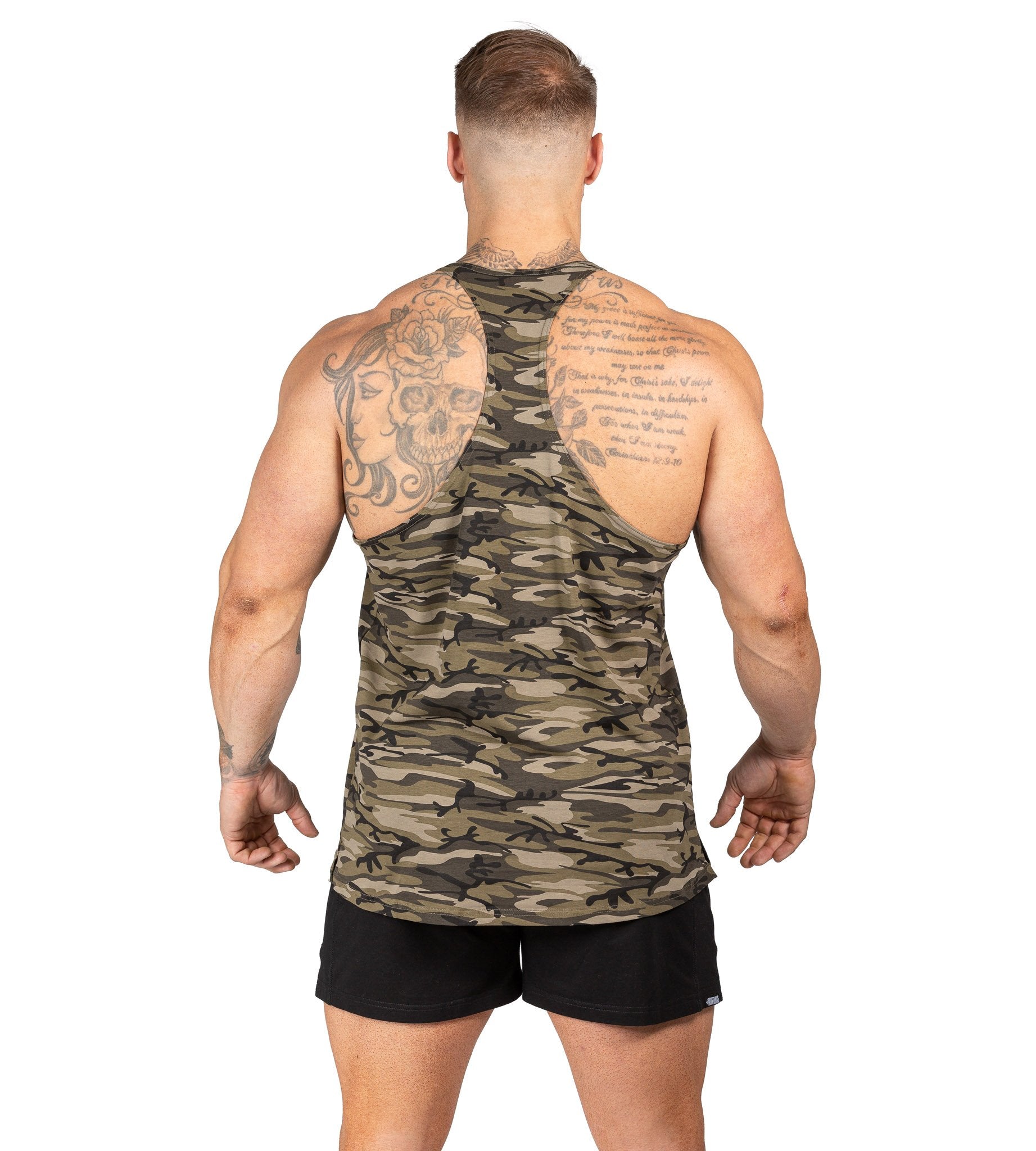 Men's T Back Woodland Camo Bodybuilding Workout Singlet | Iron Tanks