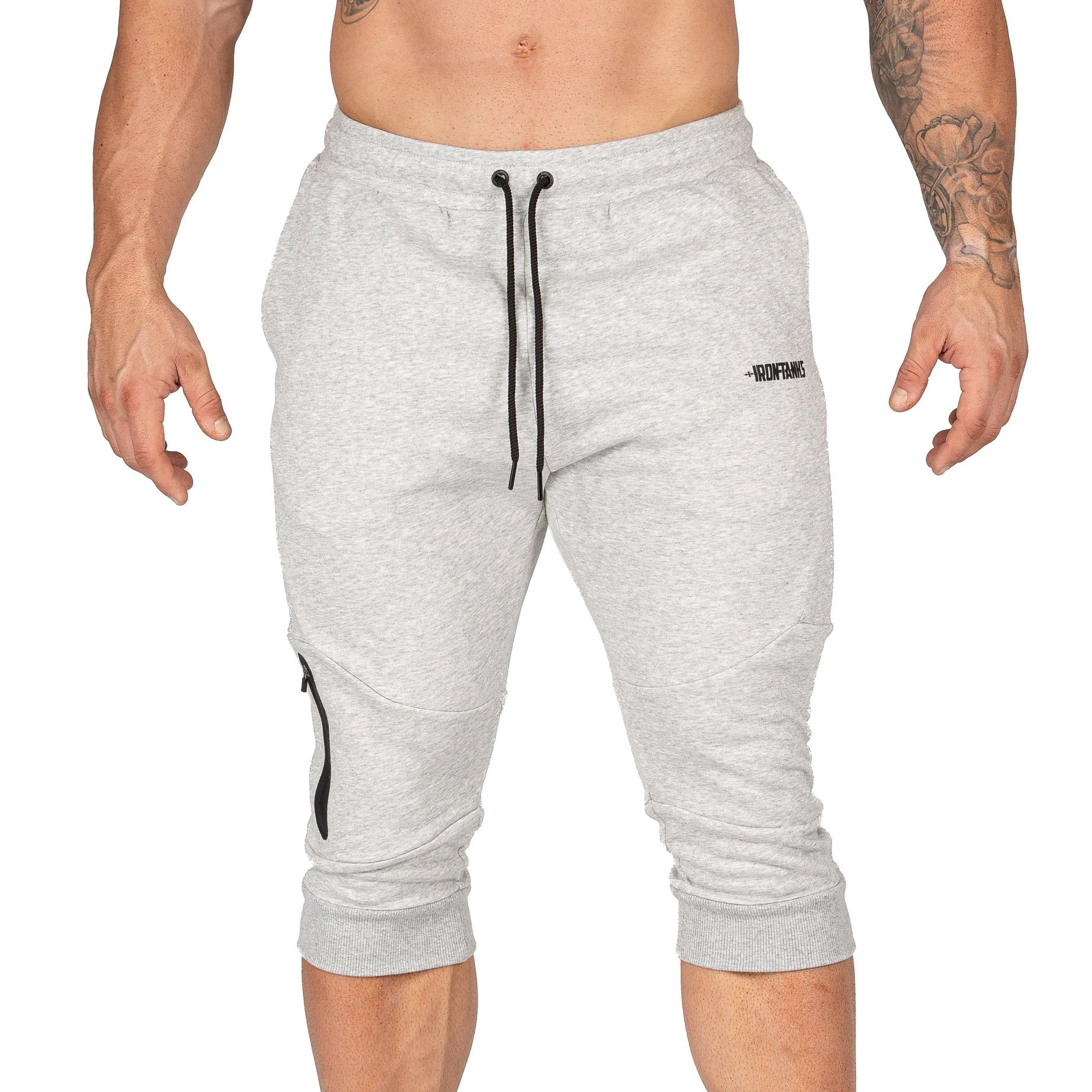 Mens 3/4 Gym Pants Grey Bodybuilding Workout Training | Iron Tanks
