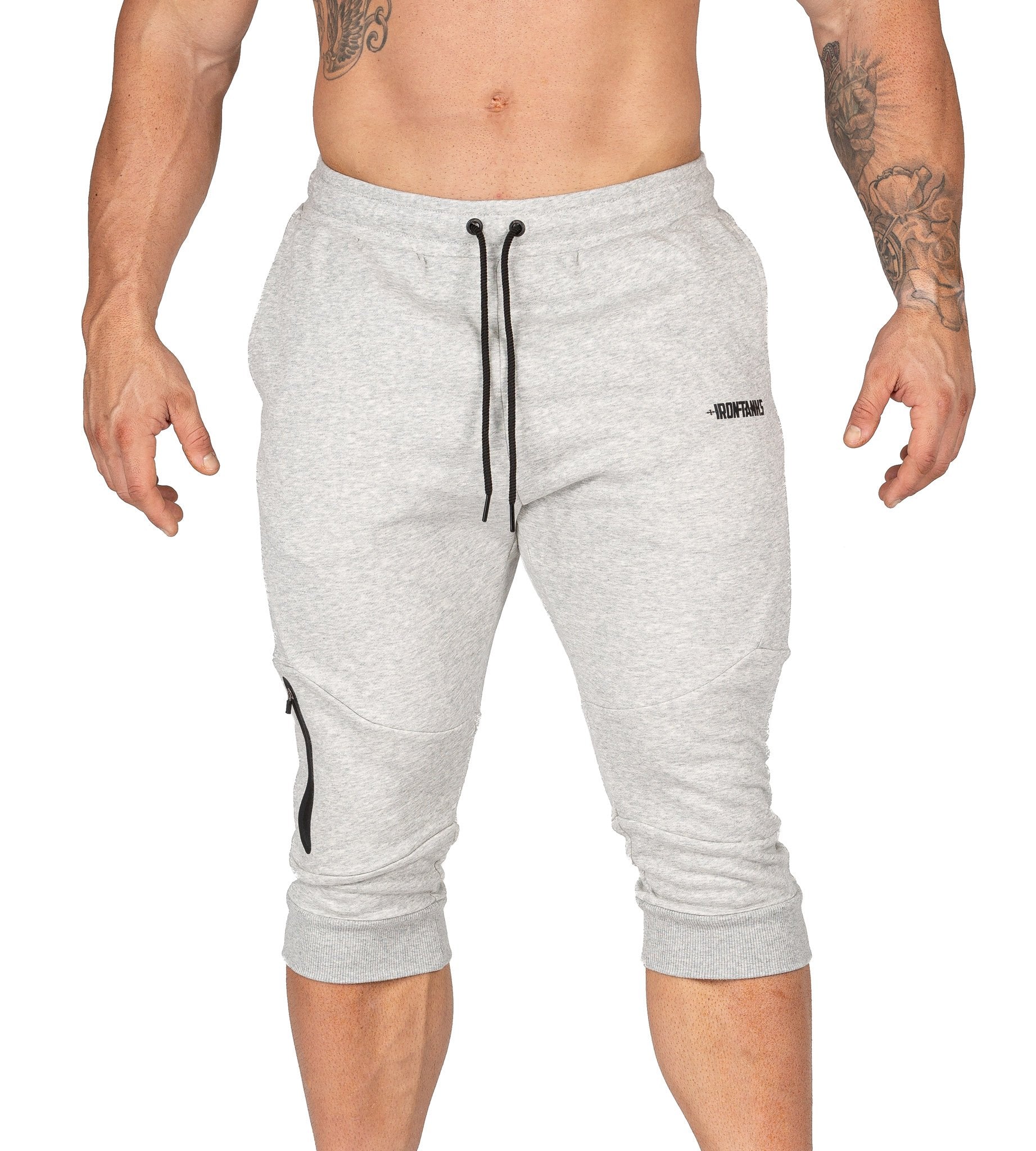 Mens 3/4 Gym Pants Grey Bodybuilding Workout Training | Iron Tanks