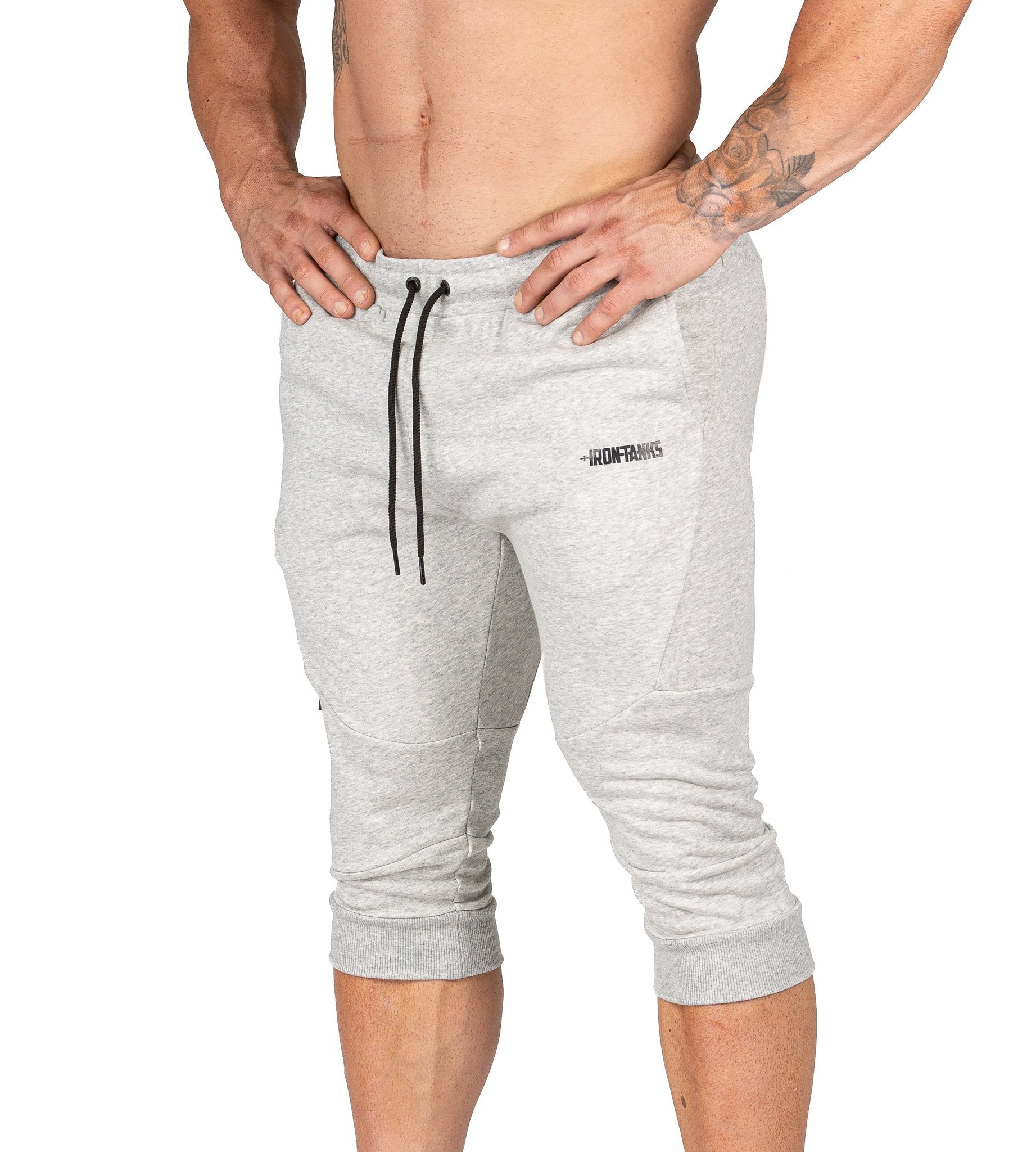Mens 3/4 Gym Pants Grey Bodybuilding Workout Training | Iron Tanks
