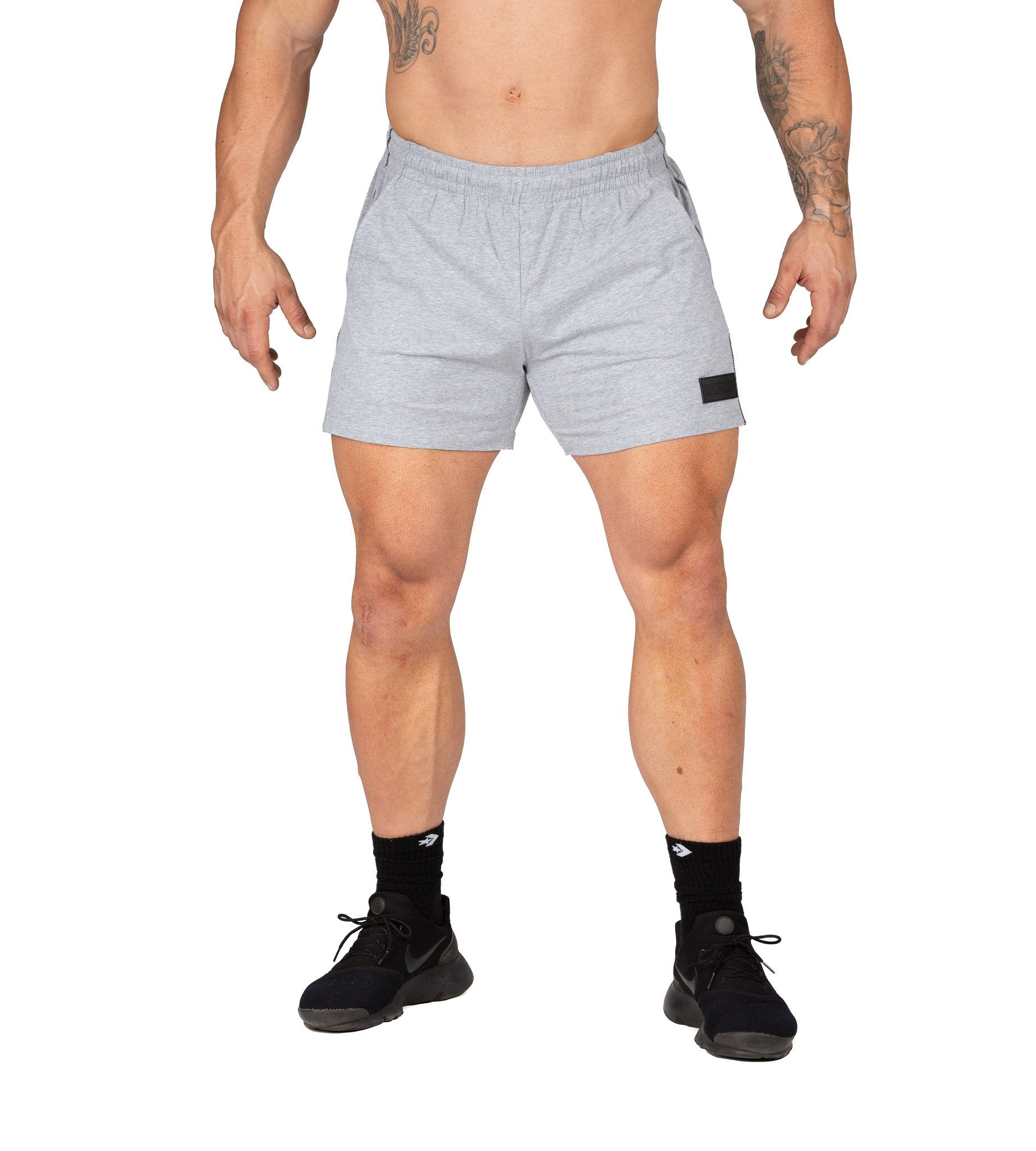 Mens Gym Shorts Grey Marle Bodybuilding Training Squats | Iron Tanks