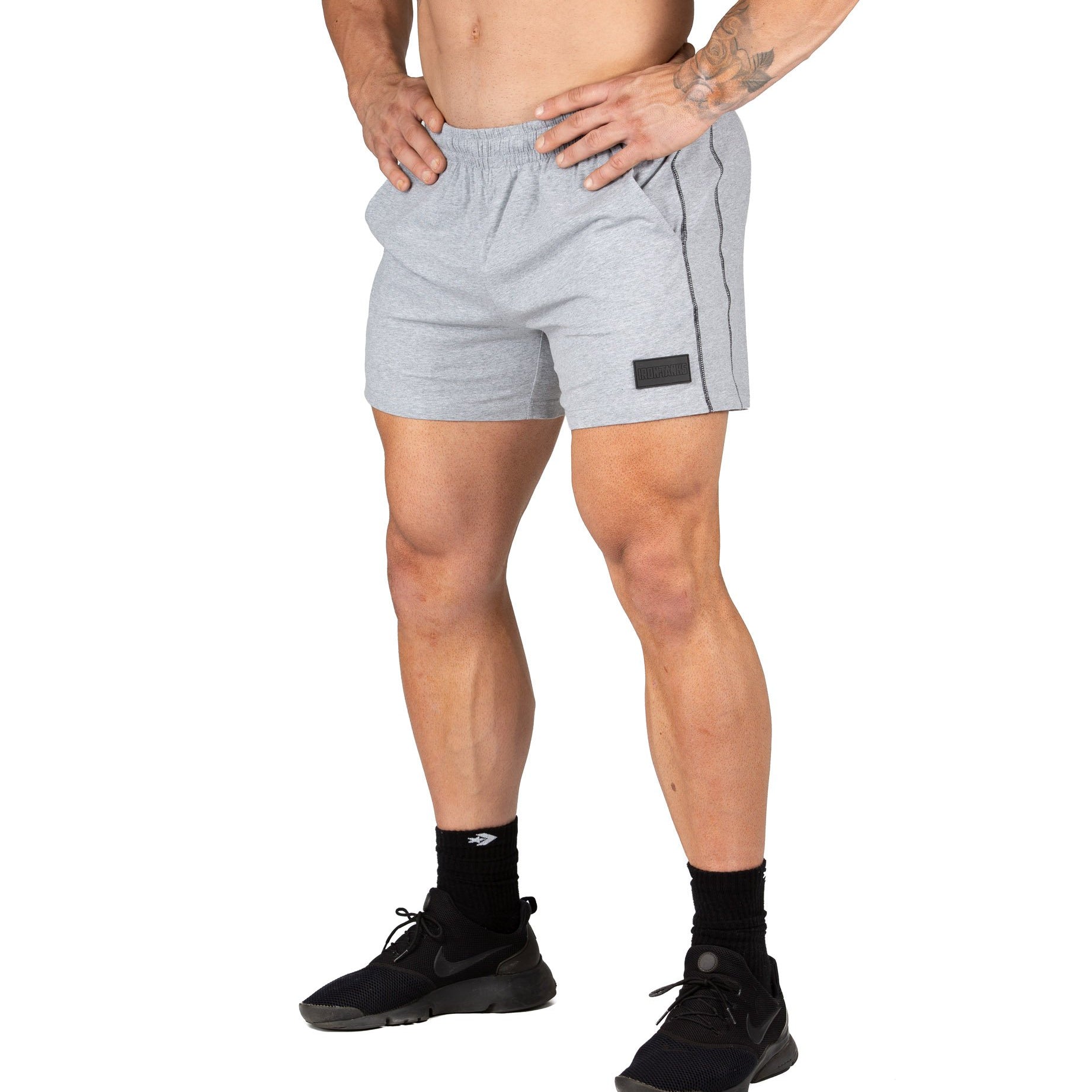 Mens Gym Shorts Grey Marle Bodybuilding Training Squats | Iron Tanks