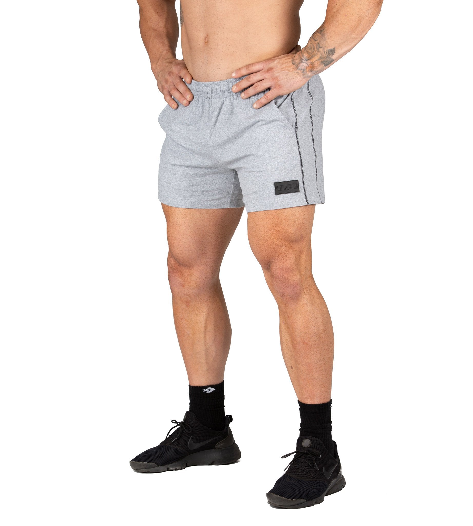 Mens Gym Shorts Grey Marle Bodybuilding Training Squats | Iron Tanks