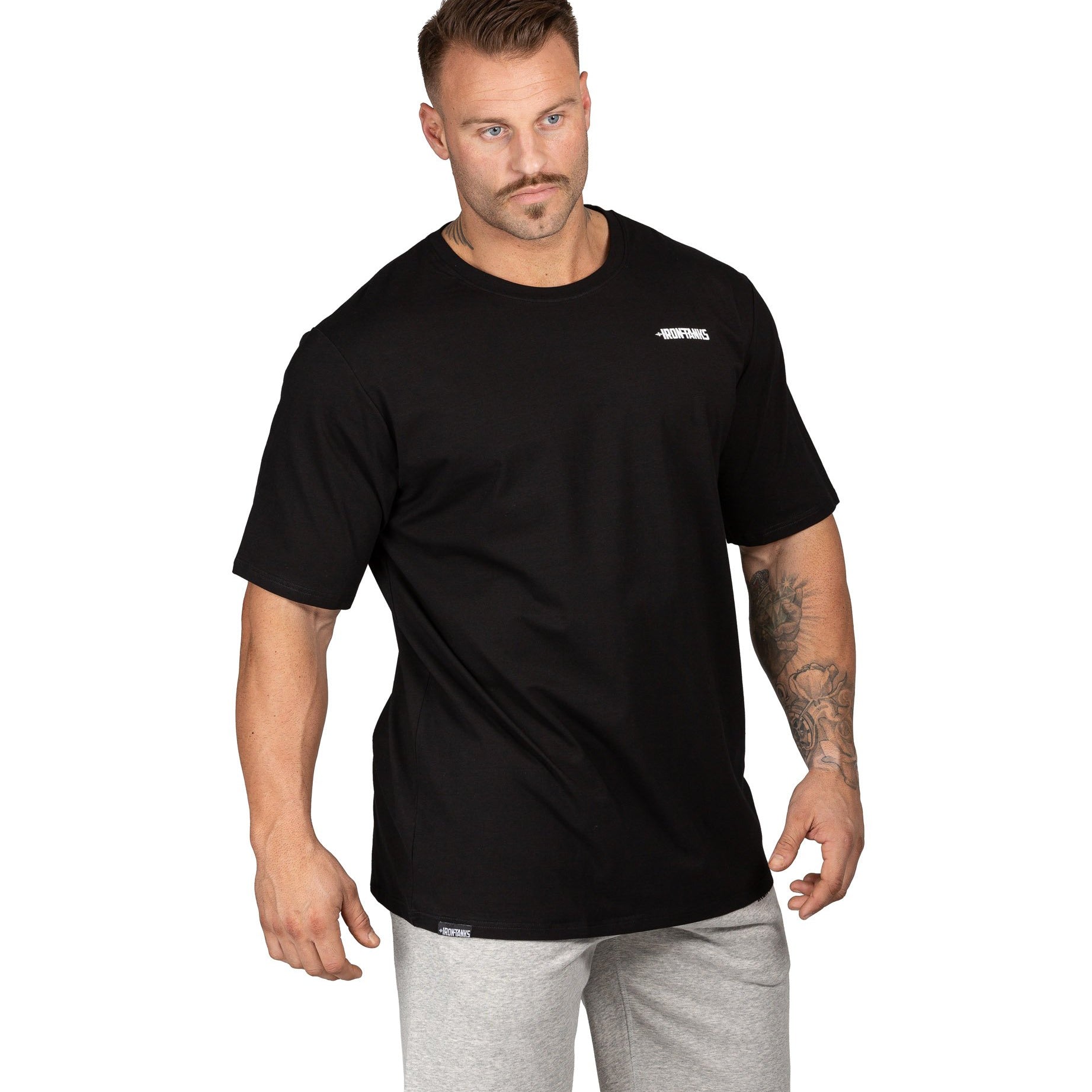 Mens Gym Tee Bodybuilding Workout T-Shirt Oversized Black | Iron Tanks