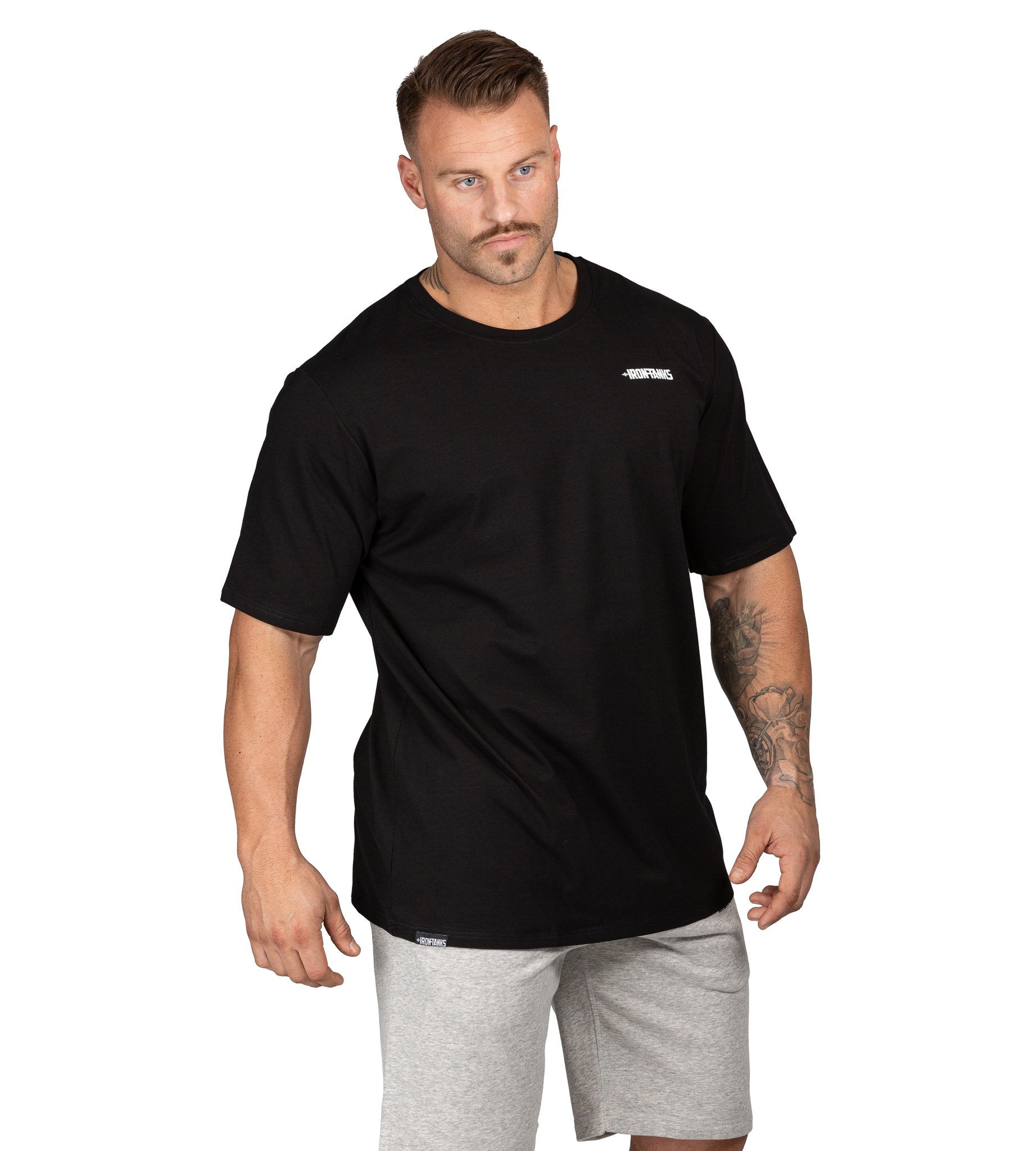 Mens Gym Tee Bodybuilding Workout T-Shirt Oversized Black | Iron Tanks