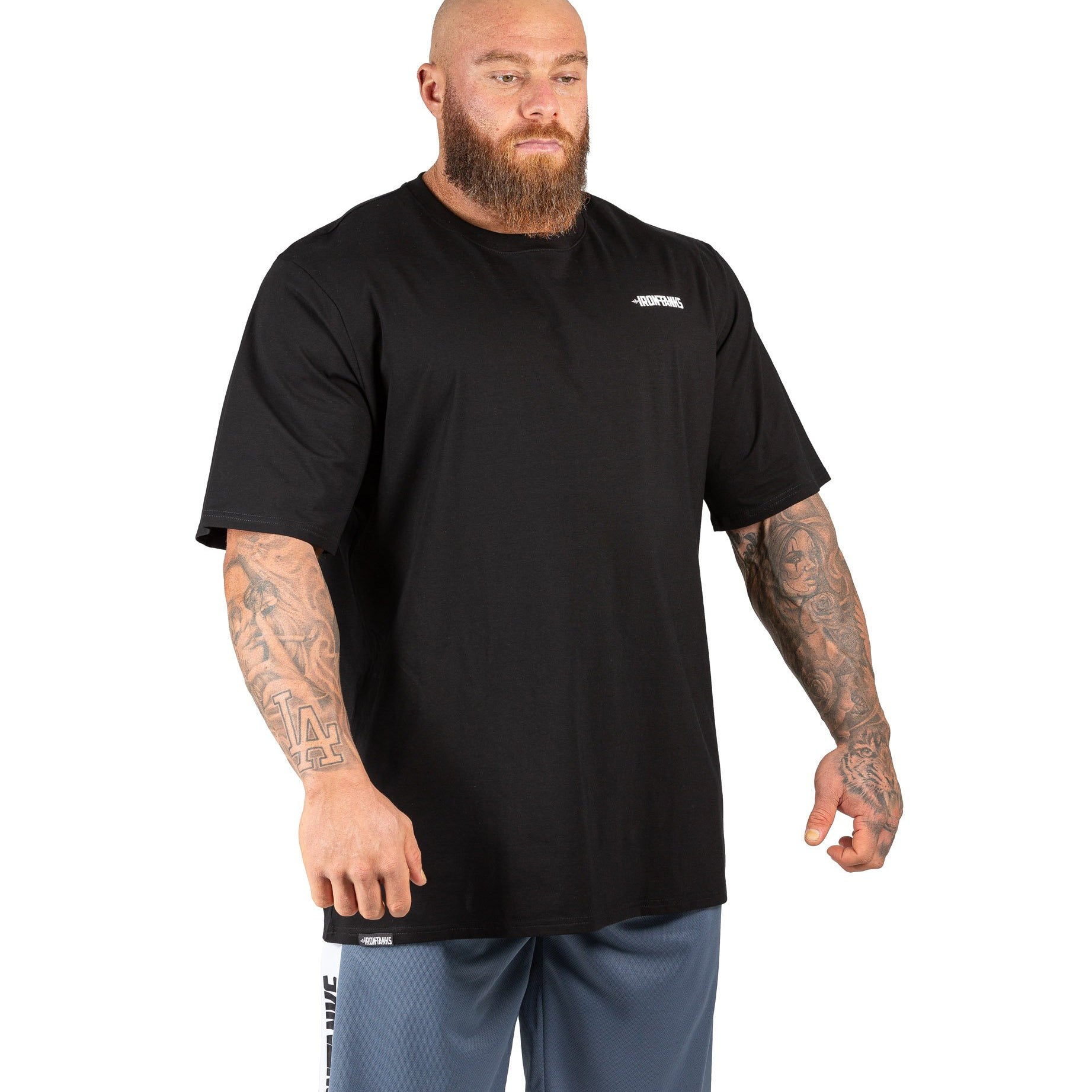 Mens Gym Tee Bodybuilding Workout T-Shirt Oversized Black | Iron Tanks