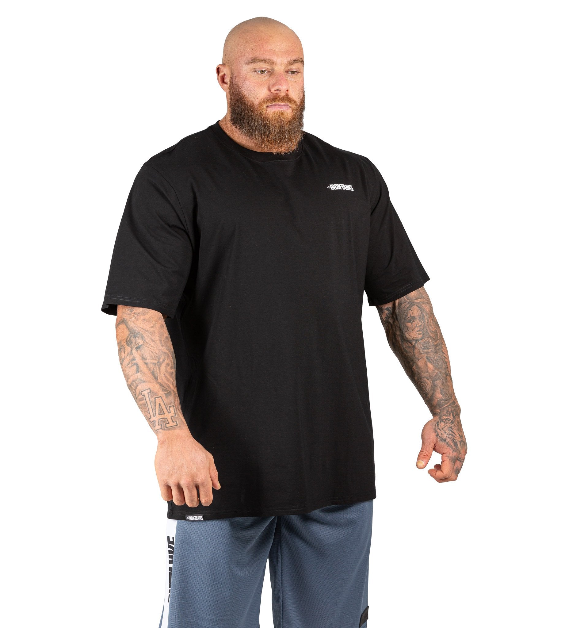 Mens Gym Tee Bodybuilding Workout T-Shirt Oversized Black | Iron Tanks