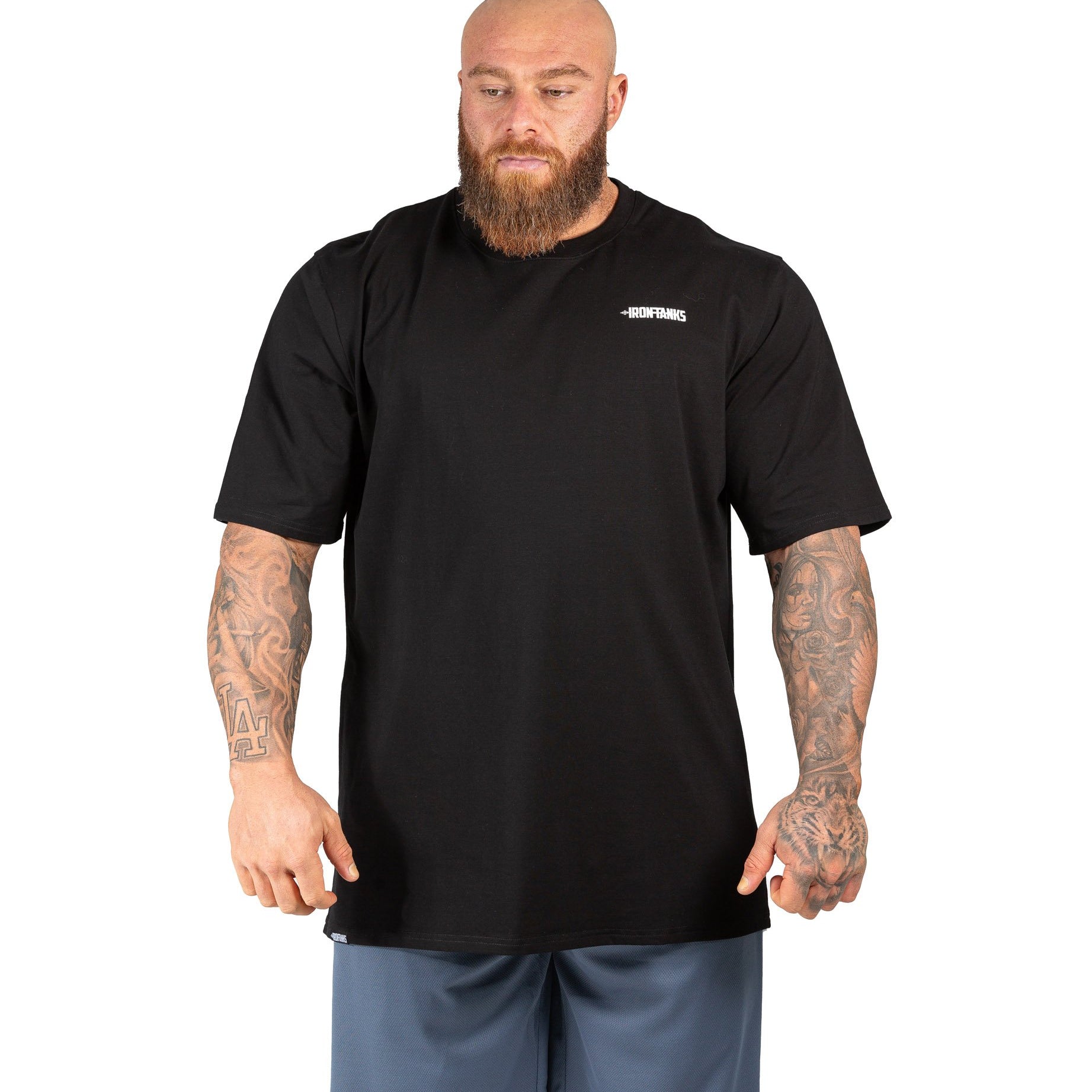 Mens Gym Tee Bodybuilding Workout T-Shirt Oversized Black | Iron Tanks