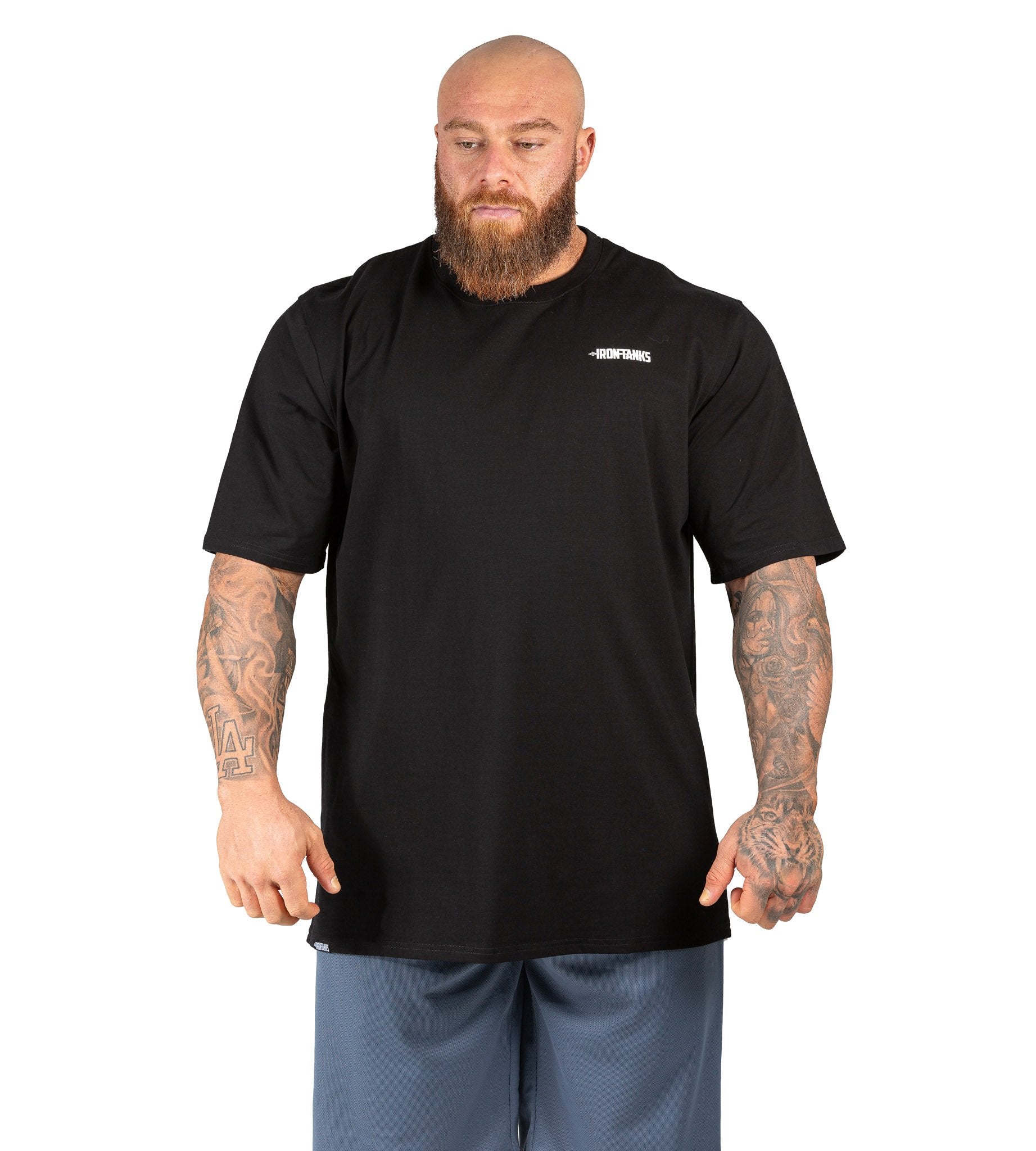 Mens Gym Tee Bodybuilding Workout T-Shirt Oversized Black | Iron Tanks