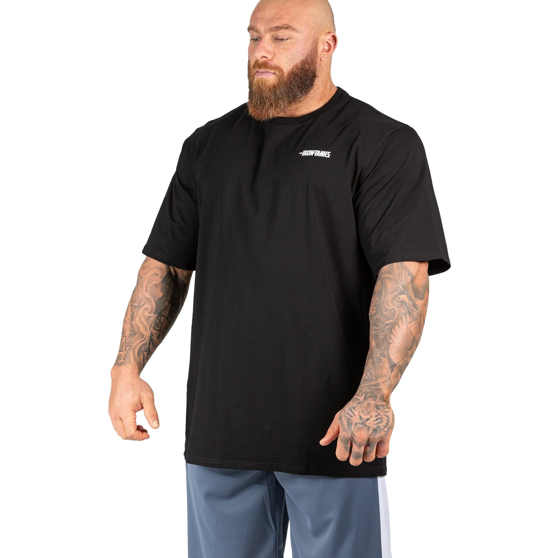 Mens Gym Tee Bodybuilding Workout T-Shirt Oversized Black | Iron Tanks