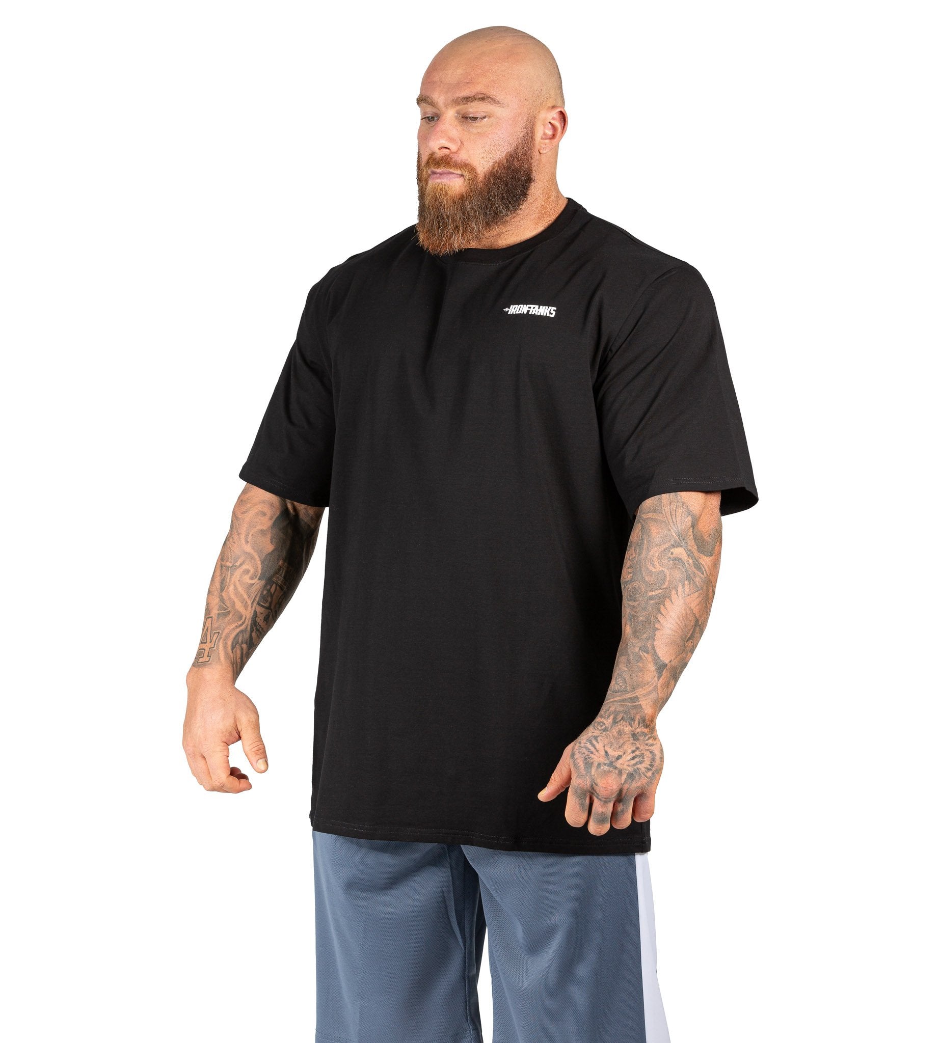 Mens Gym Tee Bodybuilding Workout T-Shirt Oversized Black | Iron Tanks