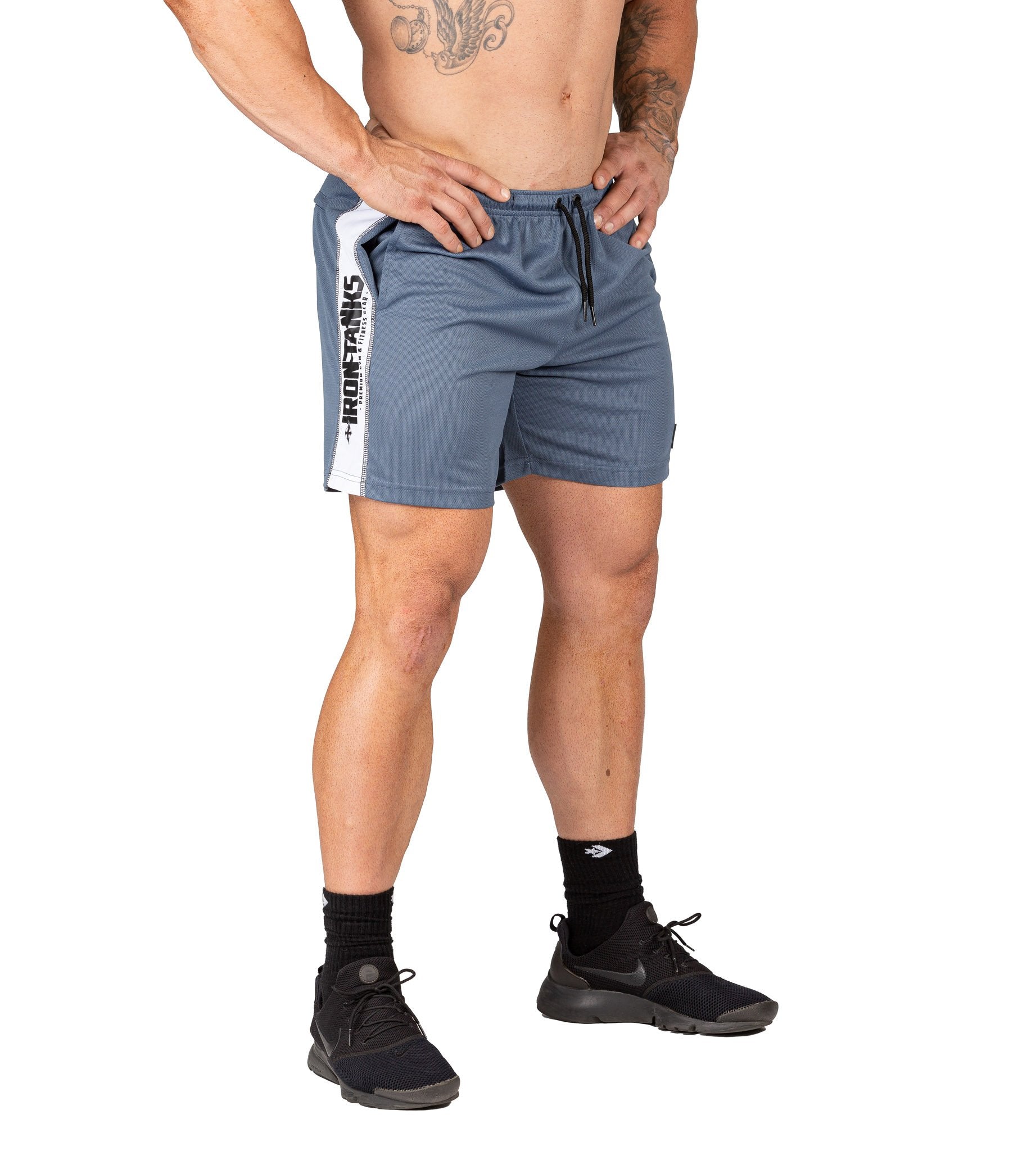 Mens Mesh Gym Shorts Grey Bodybuilding Training Fitness | Iron Tanks