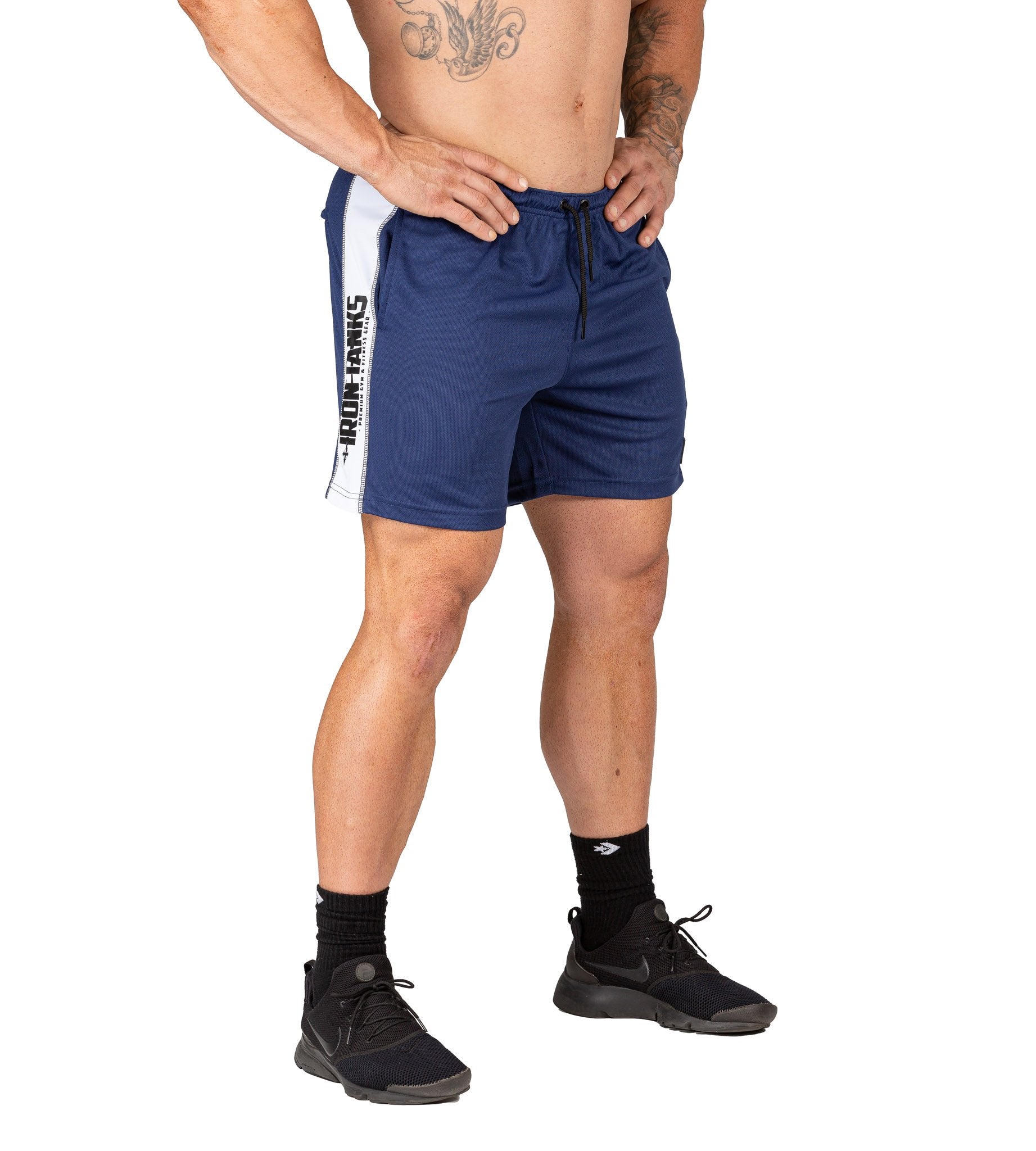 Mens Mesh Gym Shorts Navy Bodybuilding Training Workout | Iron Tanks