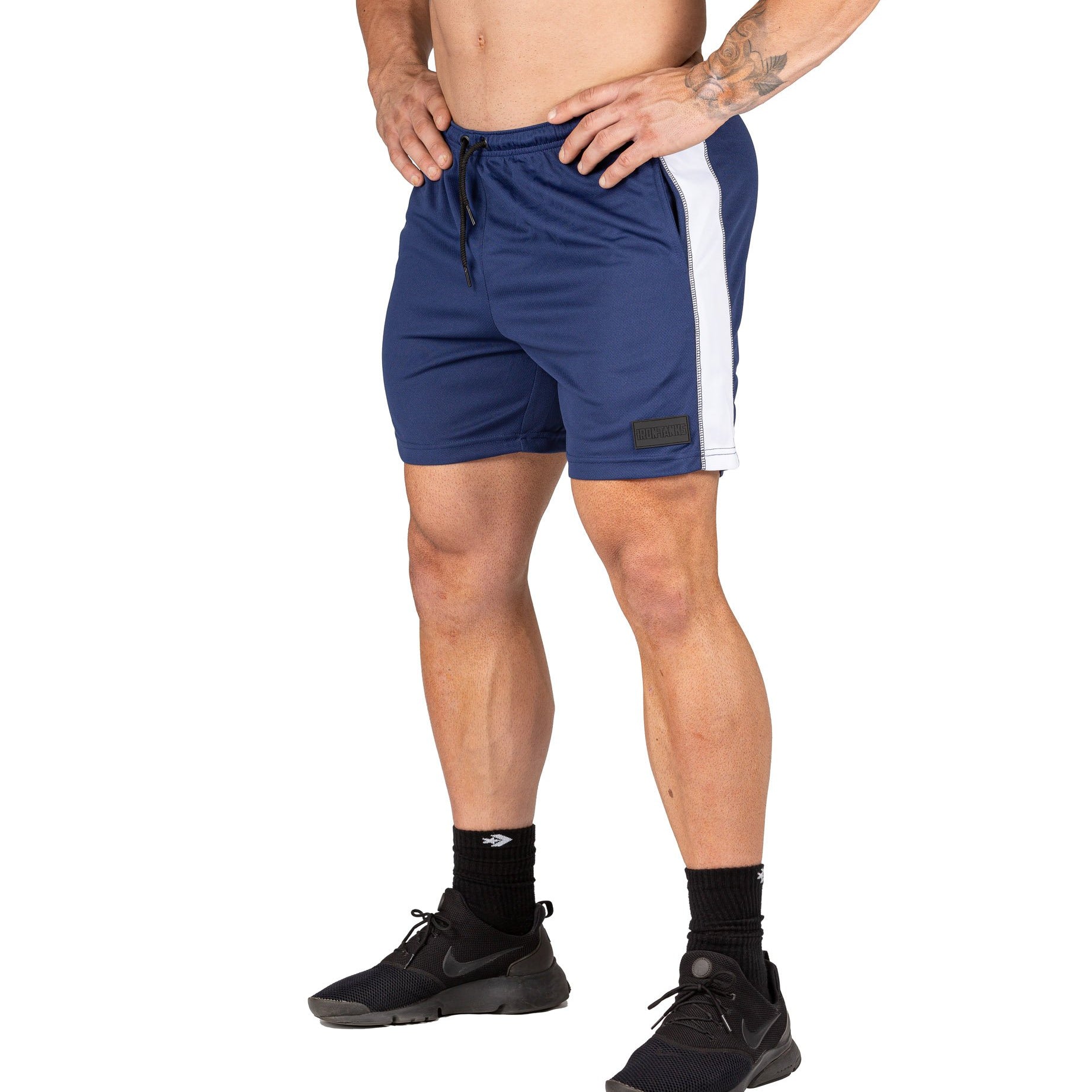 Mens Mesh Gym Shorts Navy Bodybuilding Training Workout | Iron Tanks