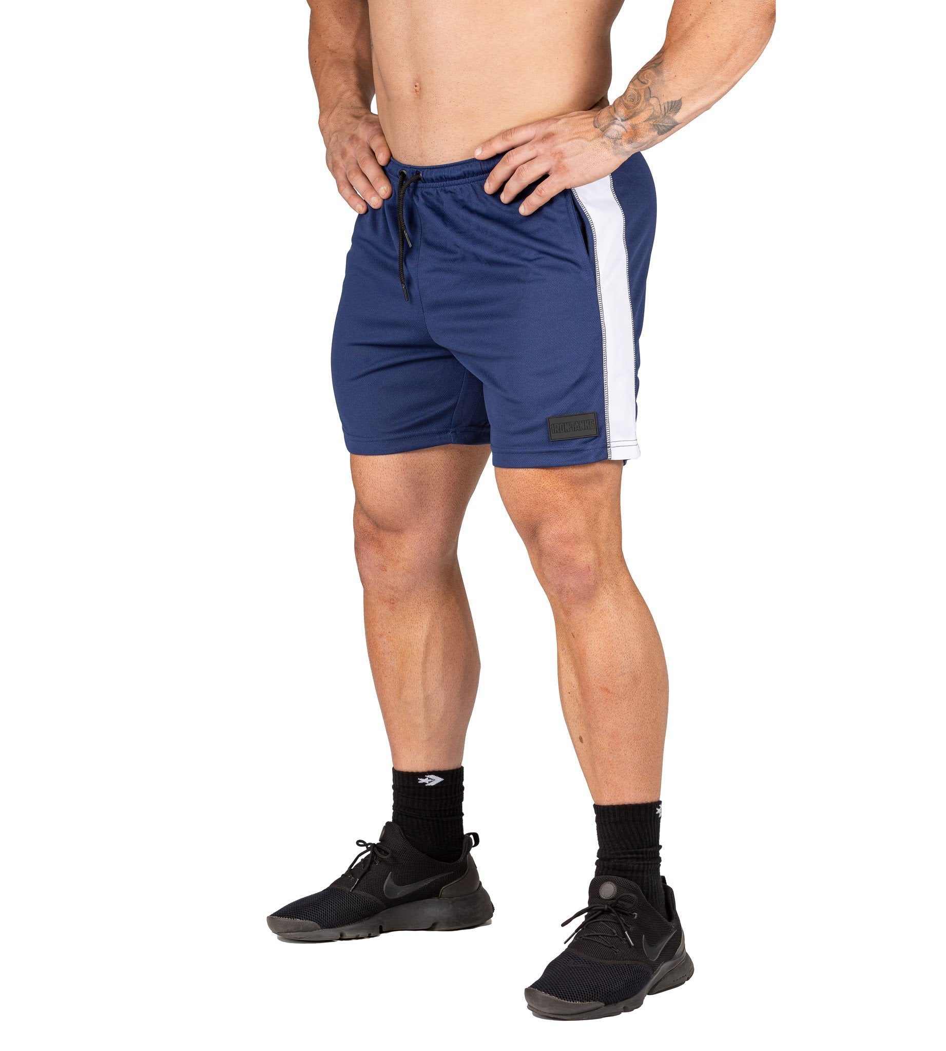 Mens Mesh Gym Shorts Navy Bodybuilding Training Workout | Iron Tanks