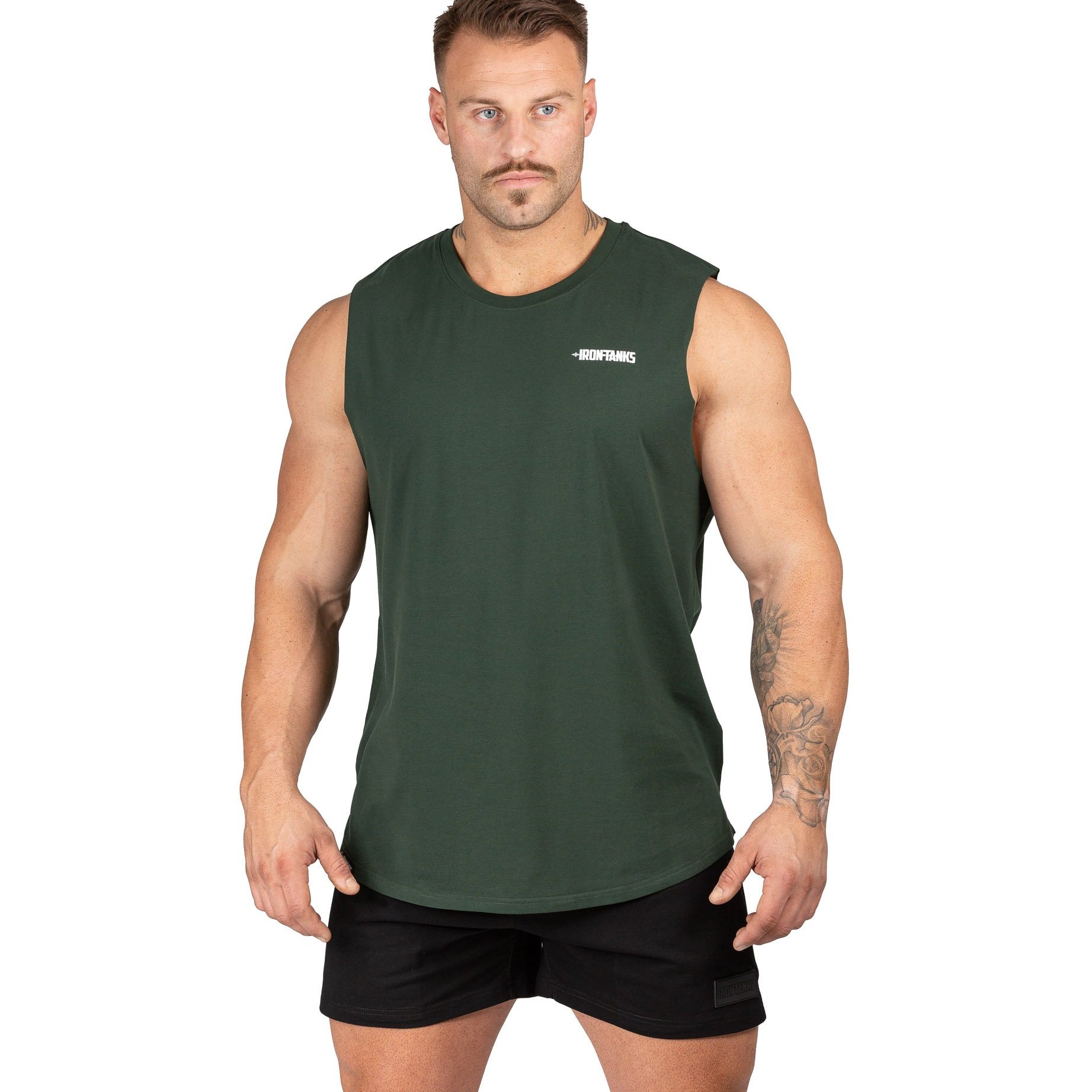 Mens Muscle Gym Singlet Tank Bodybuilding Shirt Khaki Green Iron Tanks