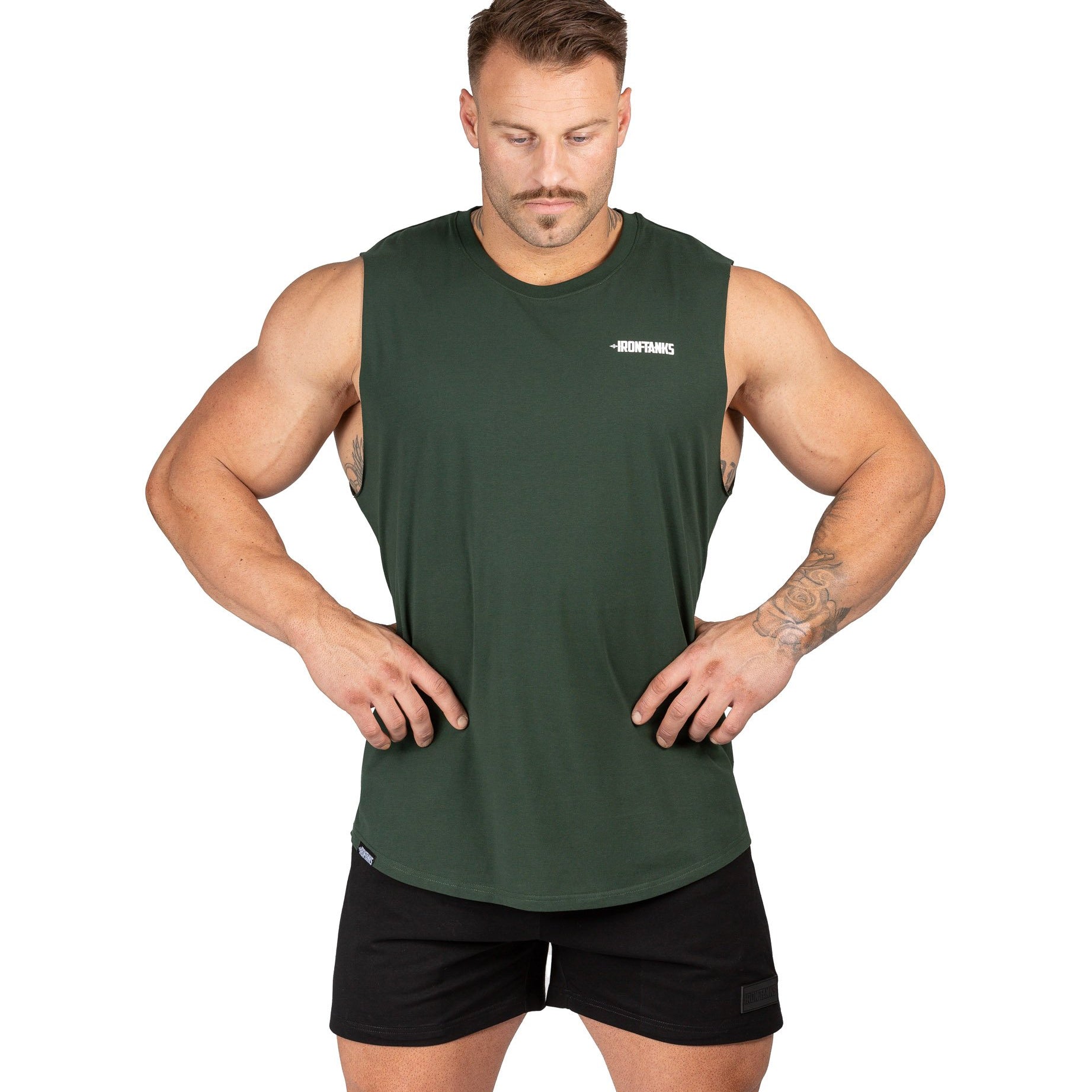 Mens Muscle Gym Singlet Tank Bodybuilding Shirt Khaki Green Iron Tanks
