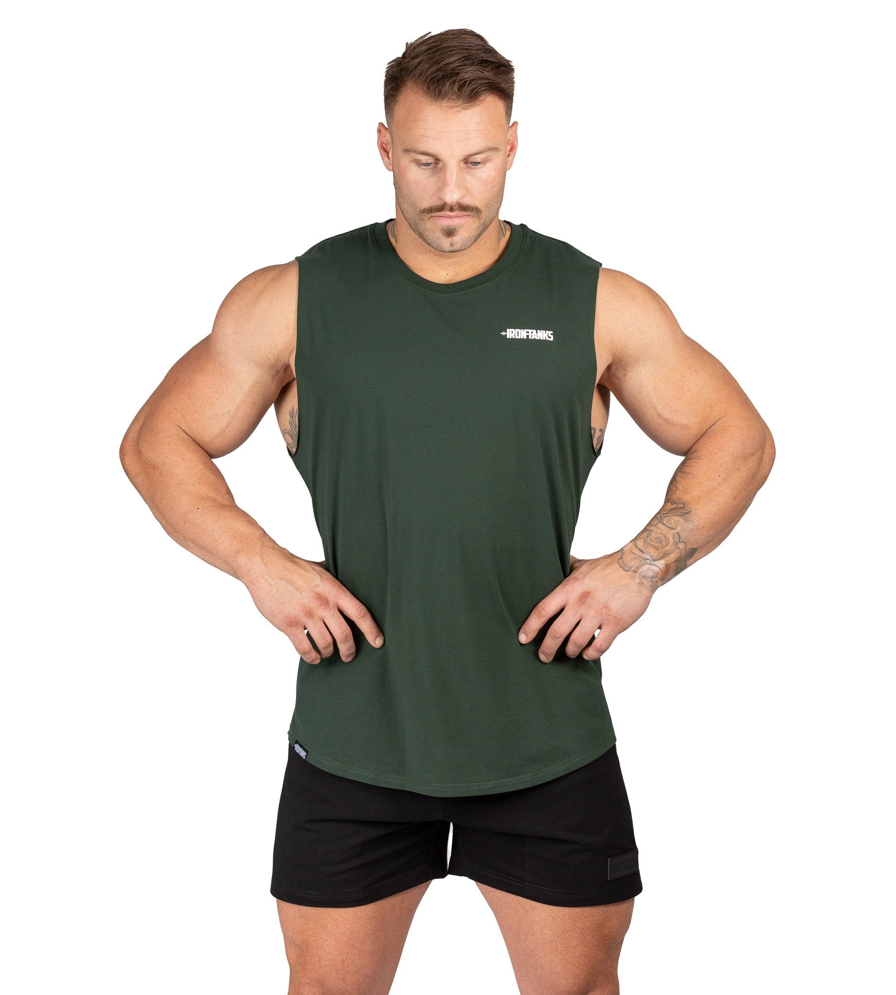 Mens Muscle Gym Singlet Tank Bodybuilding Shirt Khaki Green Iron Tanks