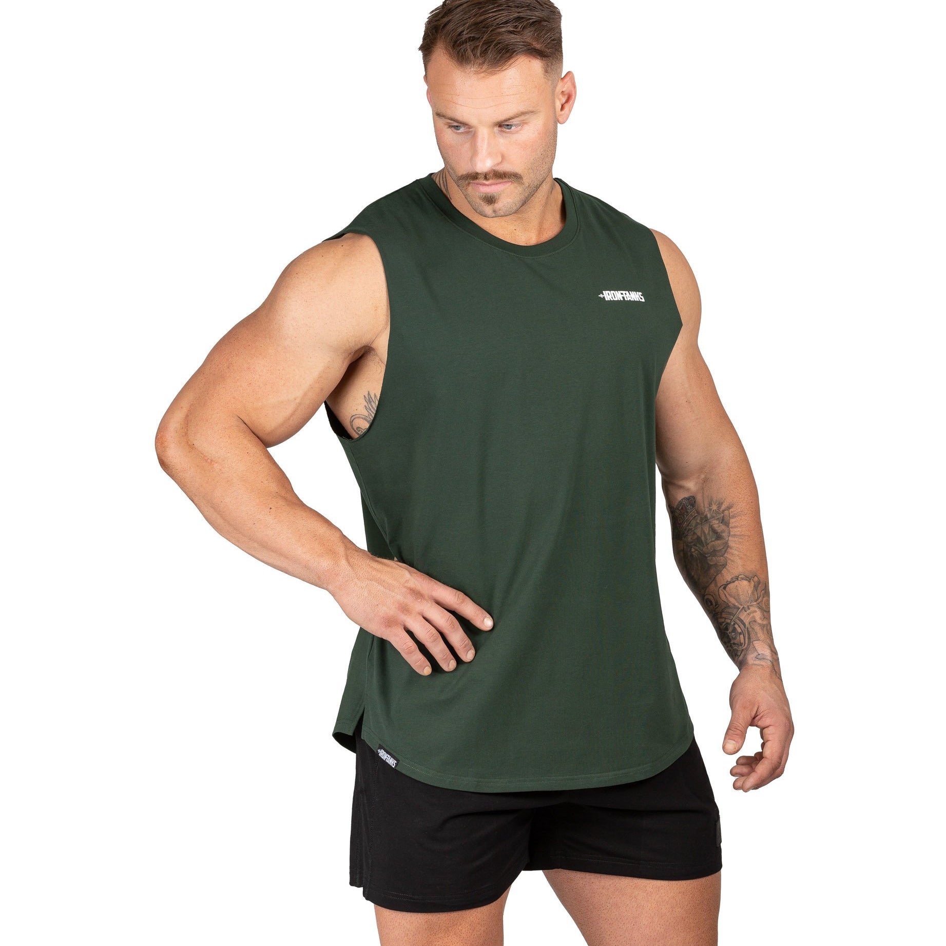 Mens Muscle Gym Singlet Tank Bodybuilding Shirt Khaki Green Iron Tanks