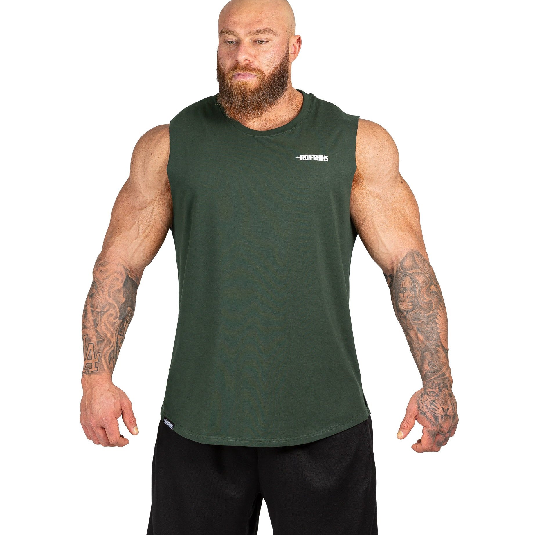 Mens Muscle Gym Singlet Tank Bodybuilding Shirt Khaki Green Iron Tanks
