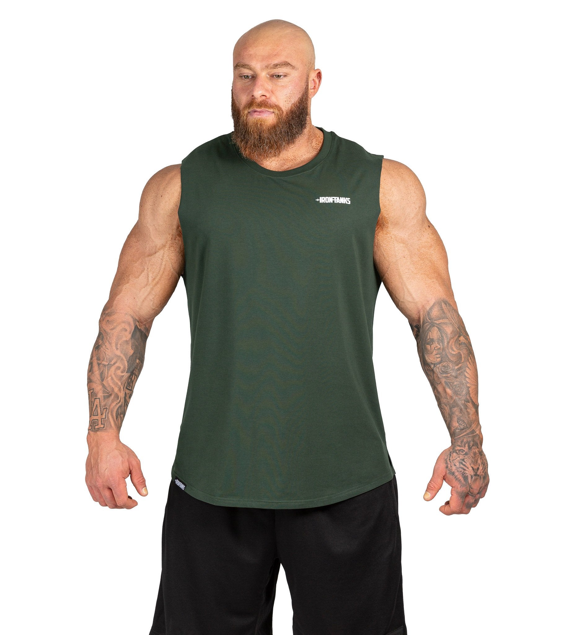 Mens Muscle Gym Singlet Tank Bodybuilding Shirt Khaki Green Iron Tanks