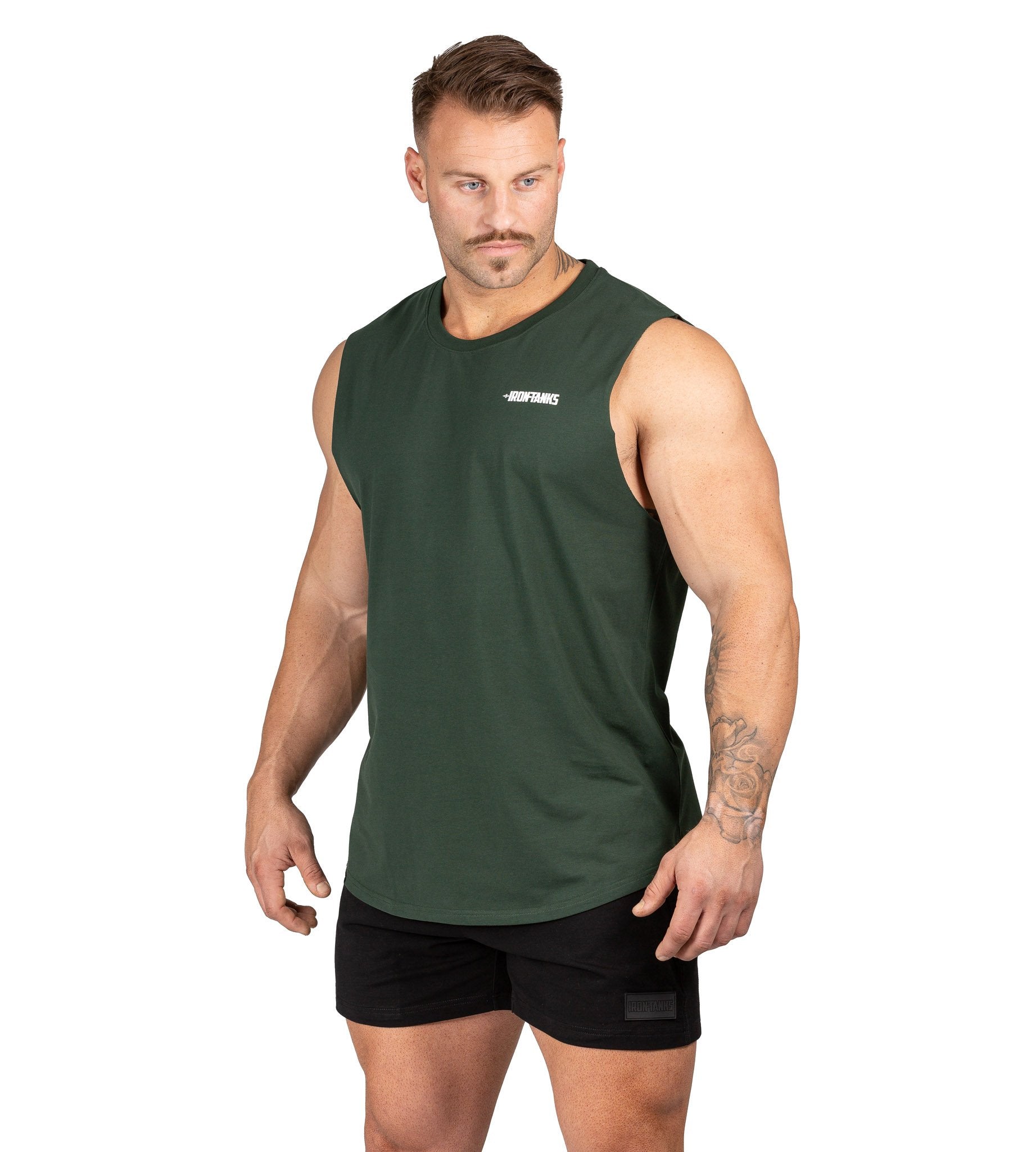 Mens Muscle Gym Singlet Tank Bodybuilding Shirt Khaki Green Iron Tanks