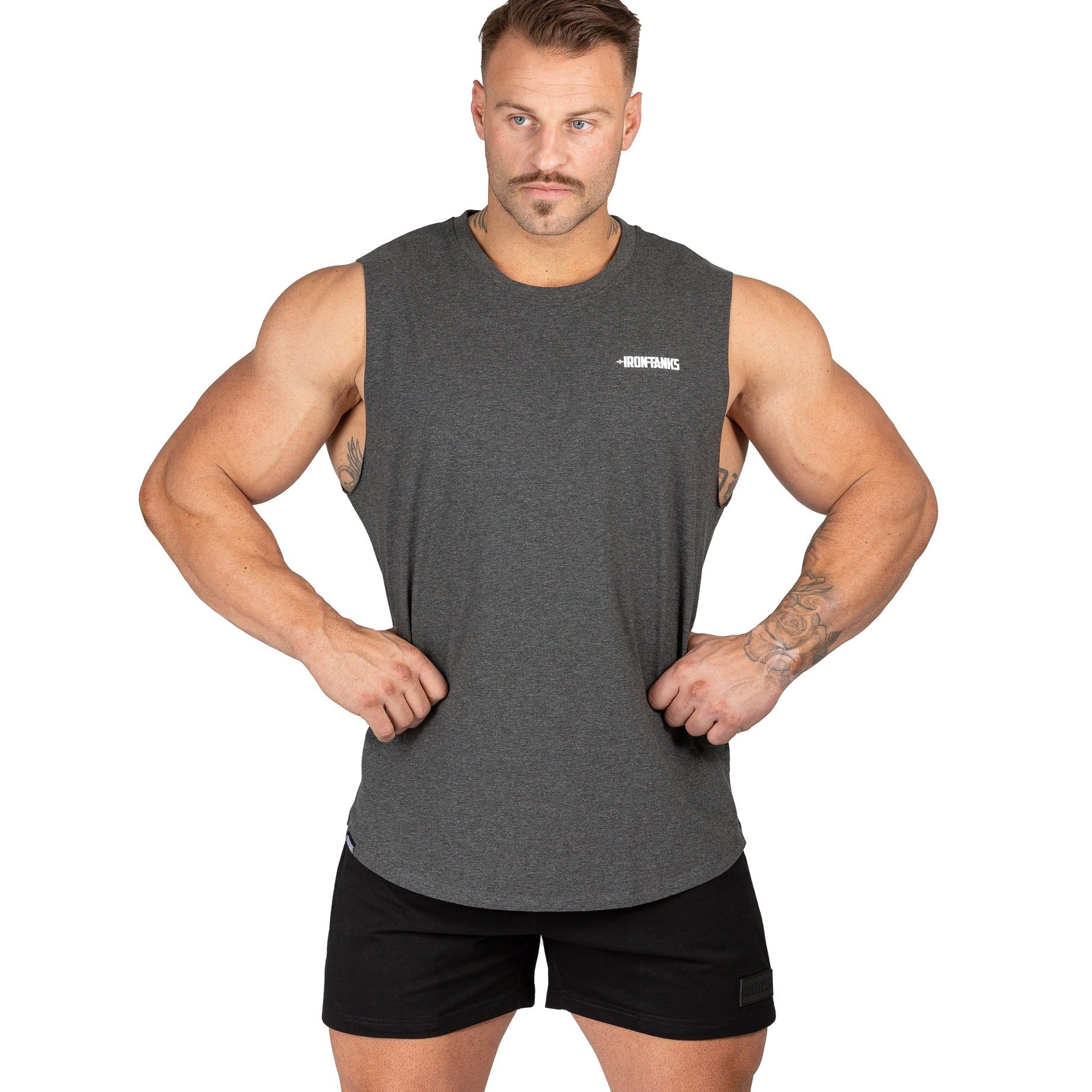 Mens Muscle Singlet Tank Gym Bodybuilding Workout Charcoal Iron Tanks
