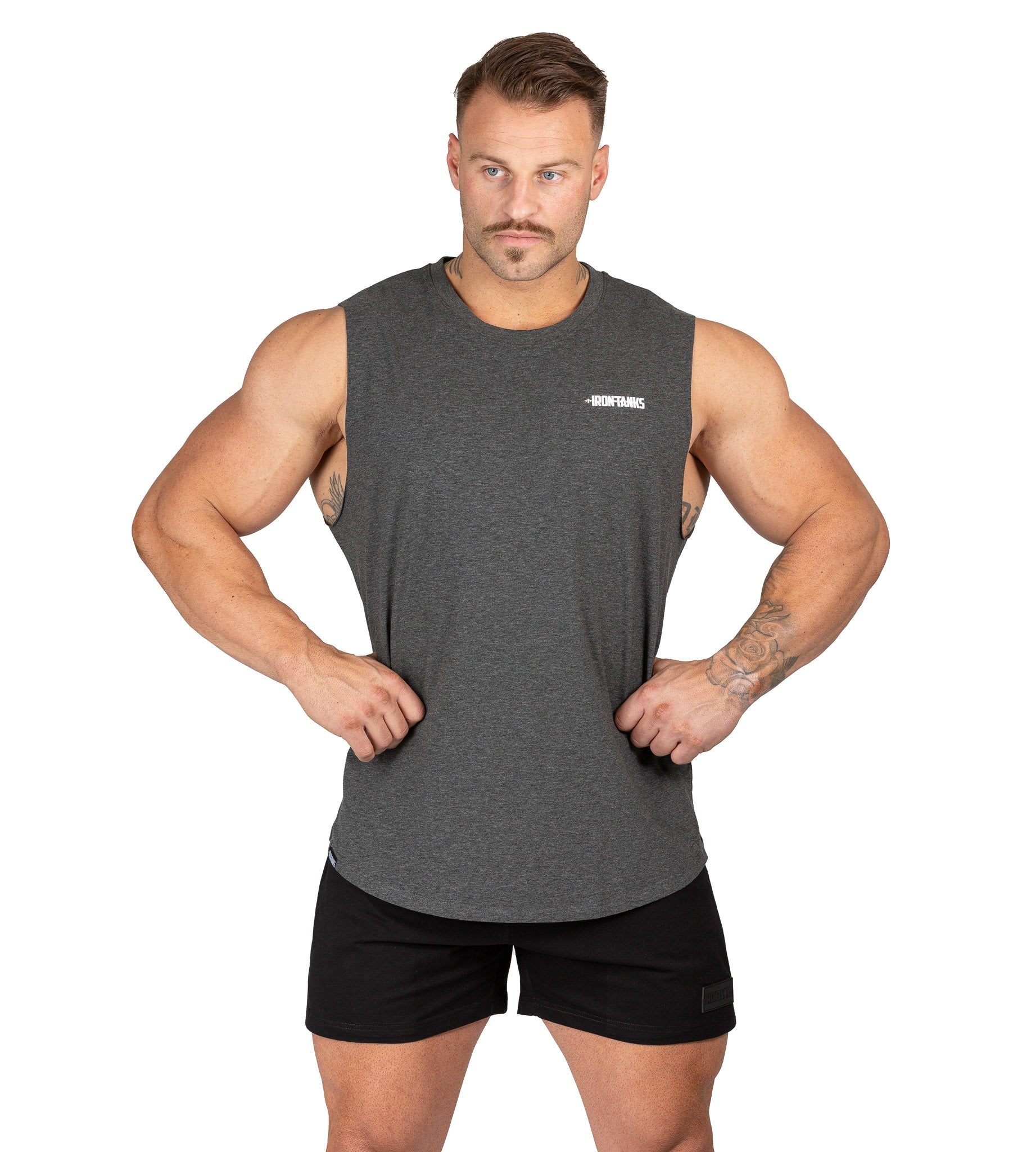 Mens Muscle Singlet Tank Gym Bodybuilding Workout Charcoal Iron Tanks