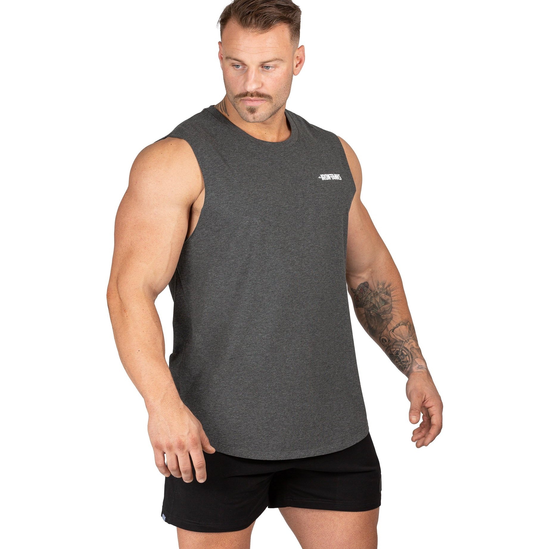 Mens Muscle Singlet Tank Gym Bodybuilding Workout Charcoal Iron Tanks