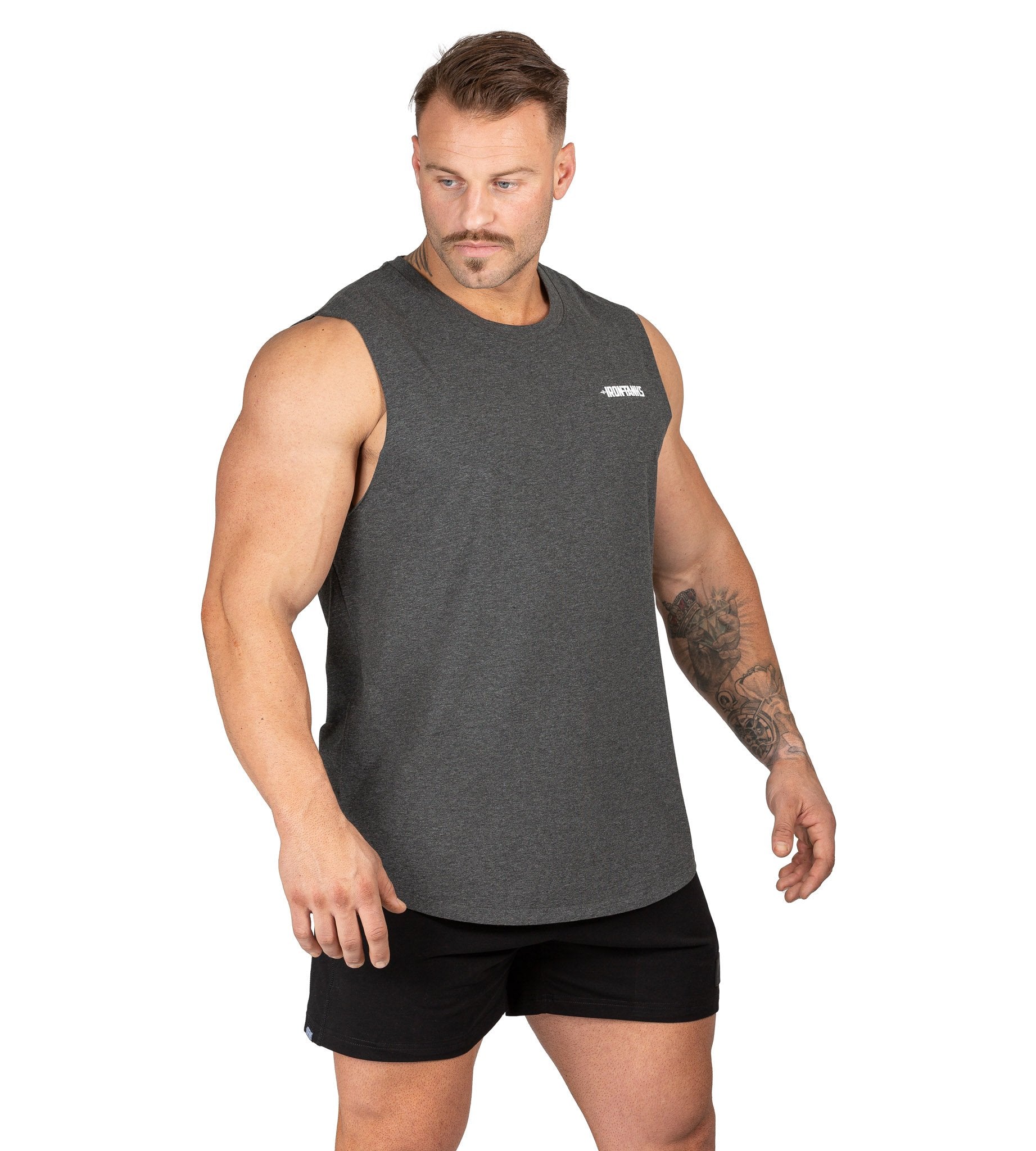 Mens Muscle Singlet Tank Gym Bodybuilding Workout Charcoal Iron Tanks