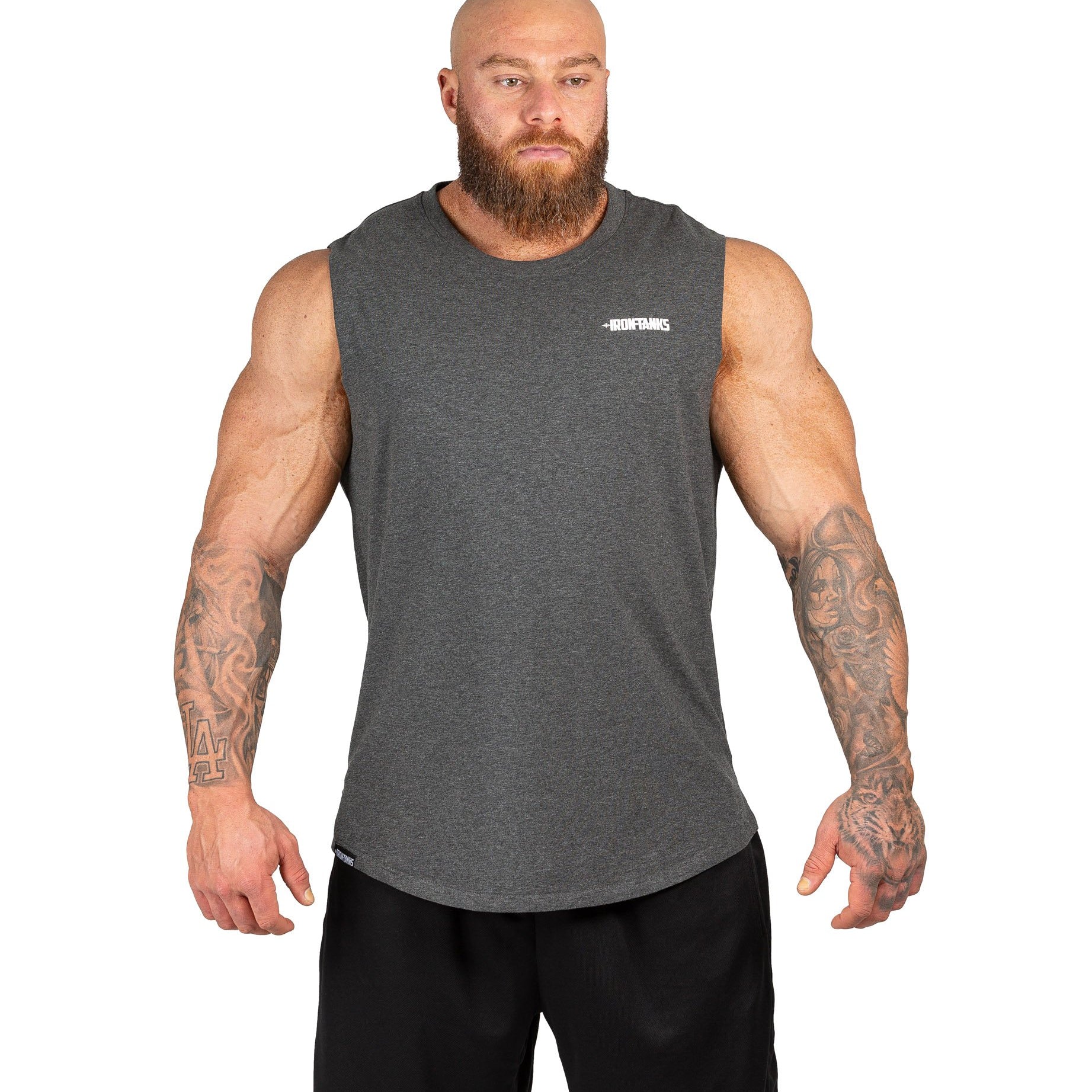 Mens Muscle Singlet Tank Gym Bodybuilding Workout Charcoal Iron Tanks