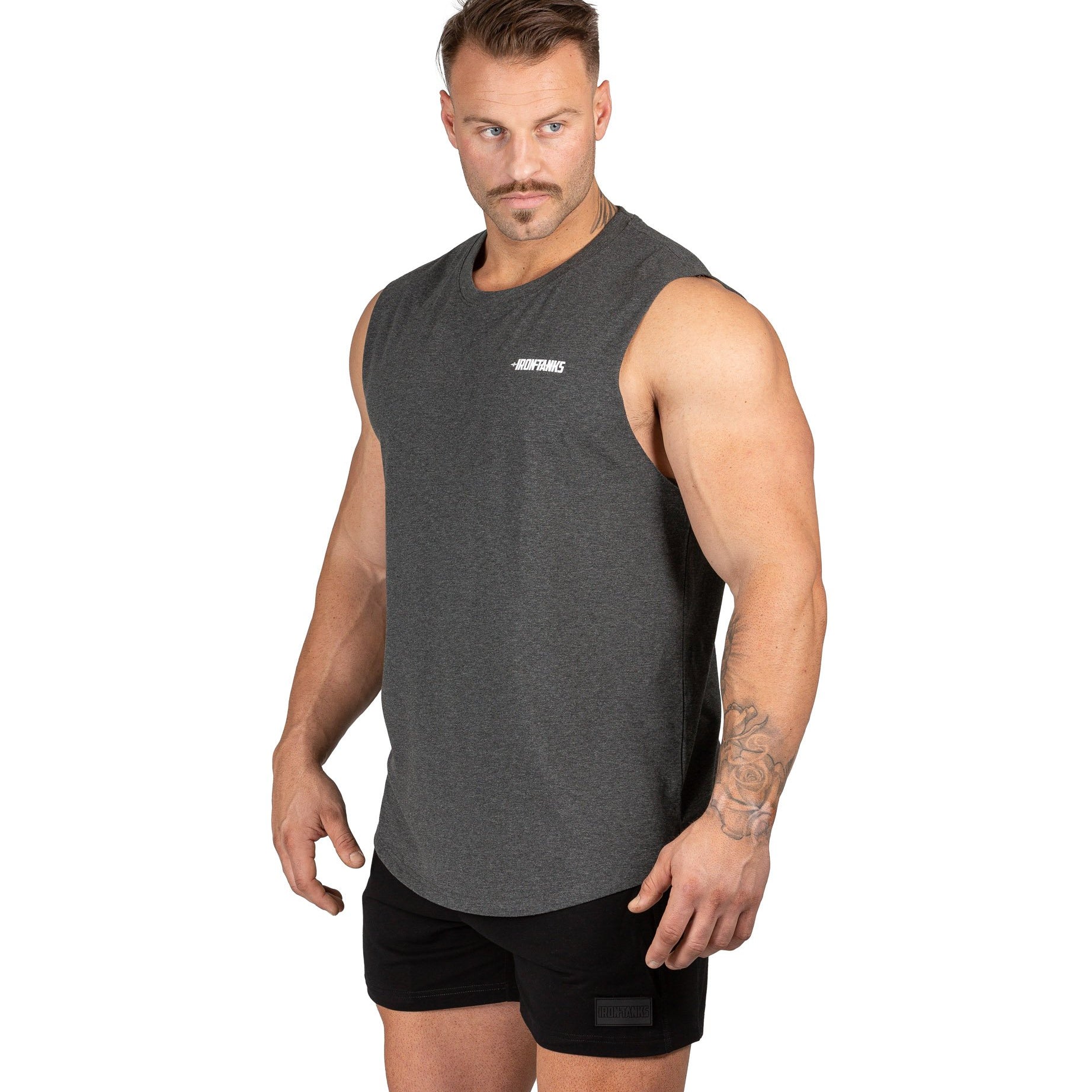 Mens Muscle Singlet Tank Gym Bodybuilding Workout Charcoal Iron Tanks