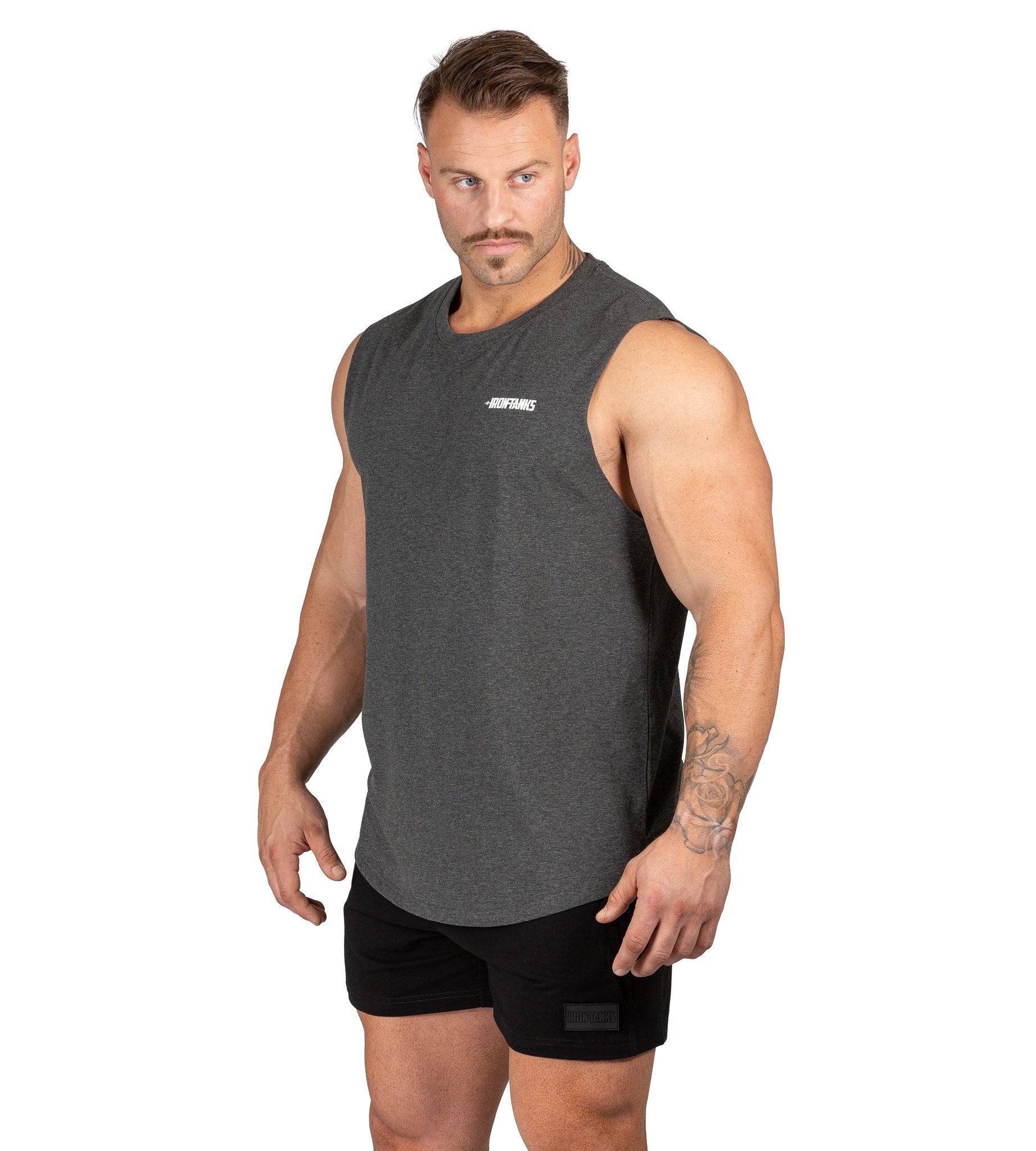 Mens Muscle Singlet Tank Gym Bodybuilding Workout Charcoal Iron Tanks