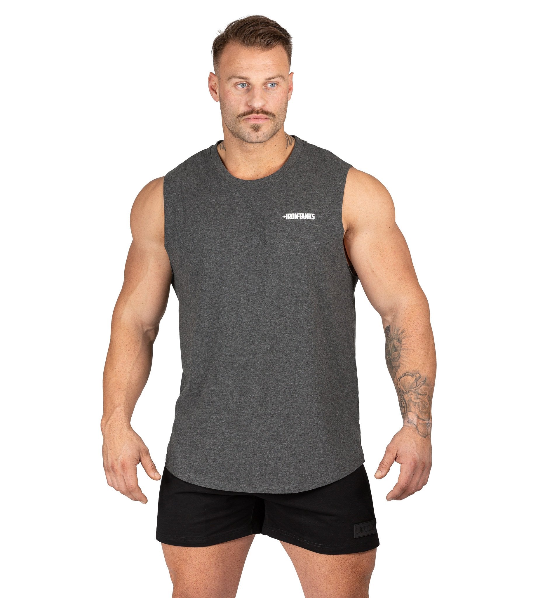 Mens Muscle Singlet Tank Gym Bodybuilding Workout Charcoal Iron Tanks