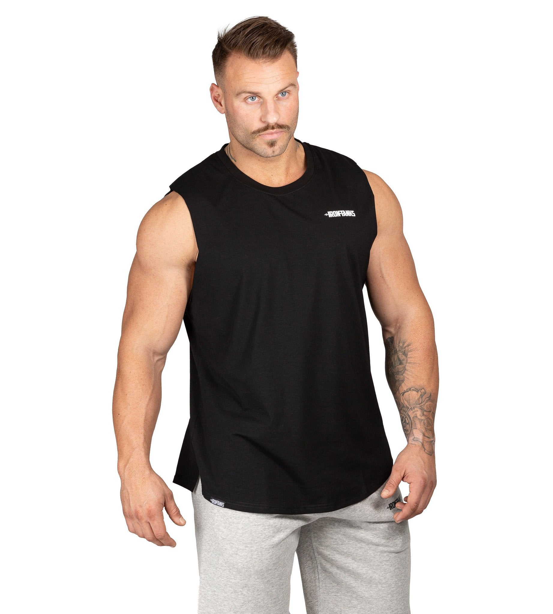 Mens Muscle Tank Black | Gym Bodybuilding Workout Singlet | Iron Tanks