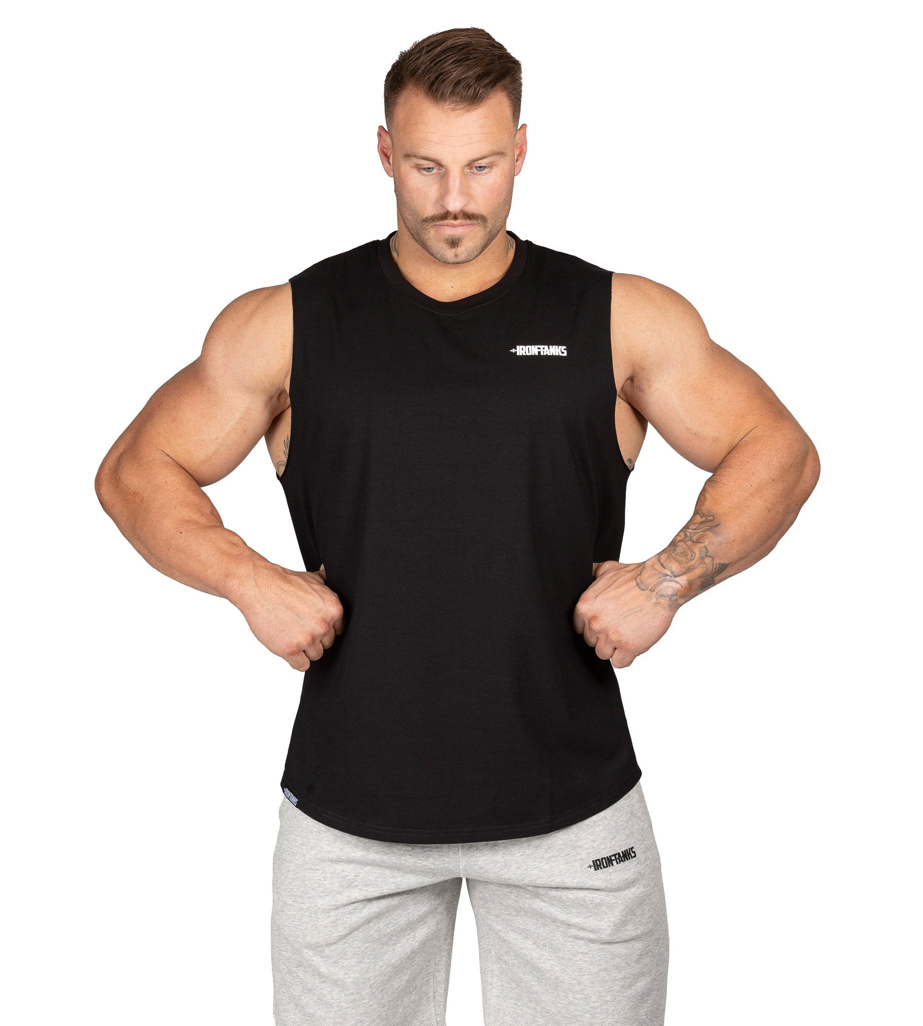 Mens Muscle Tank Black | Gym Bodybuilding Workout Singlet | Iron Tanks
