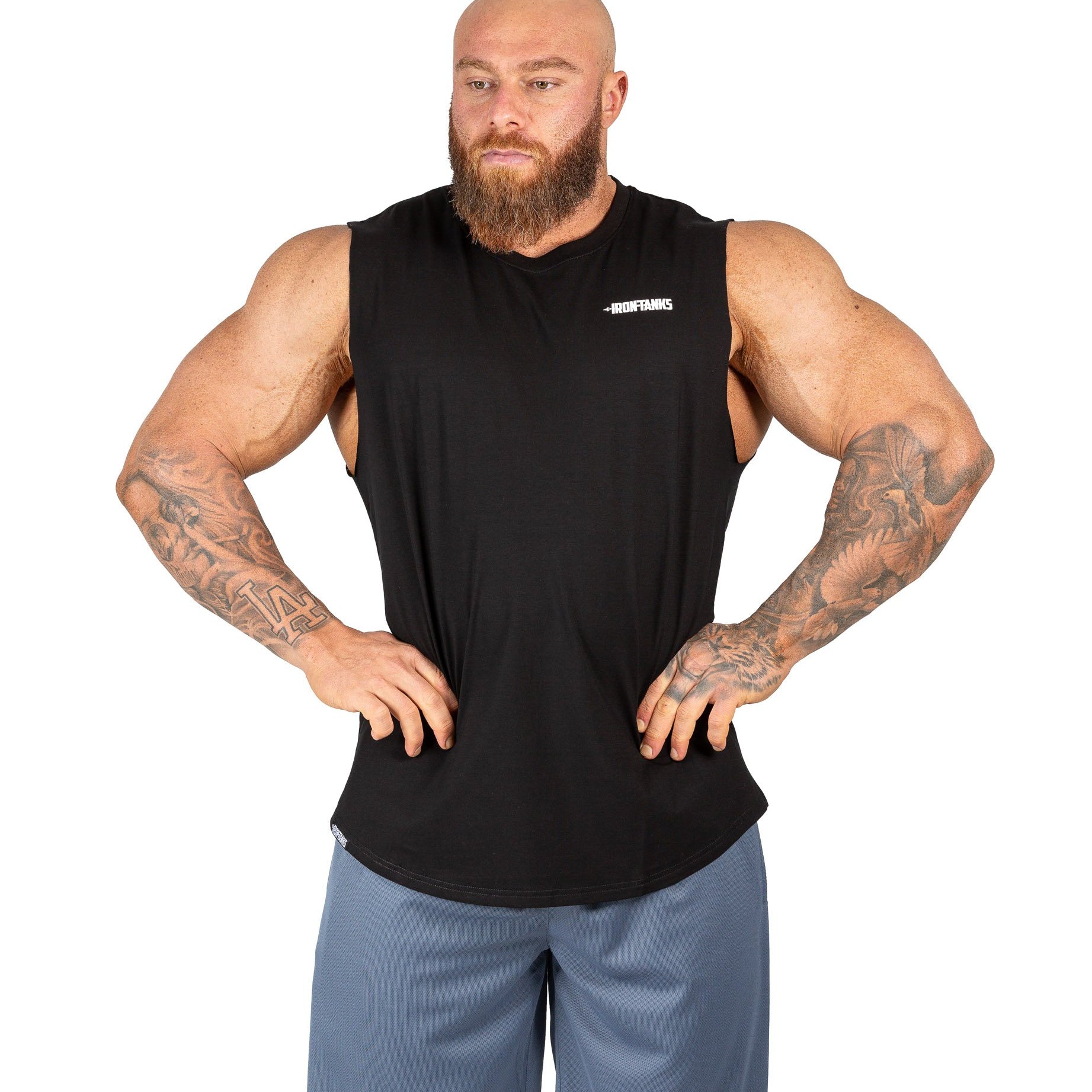 Mens Muscle Tank Black | Gym Bodybuilding Workout Singlet | Iron Tanks