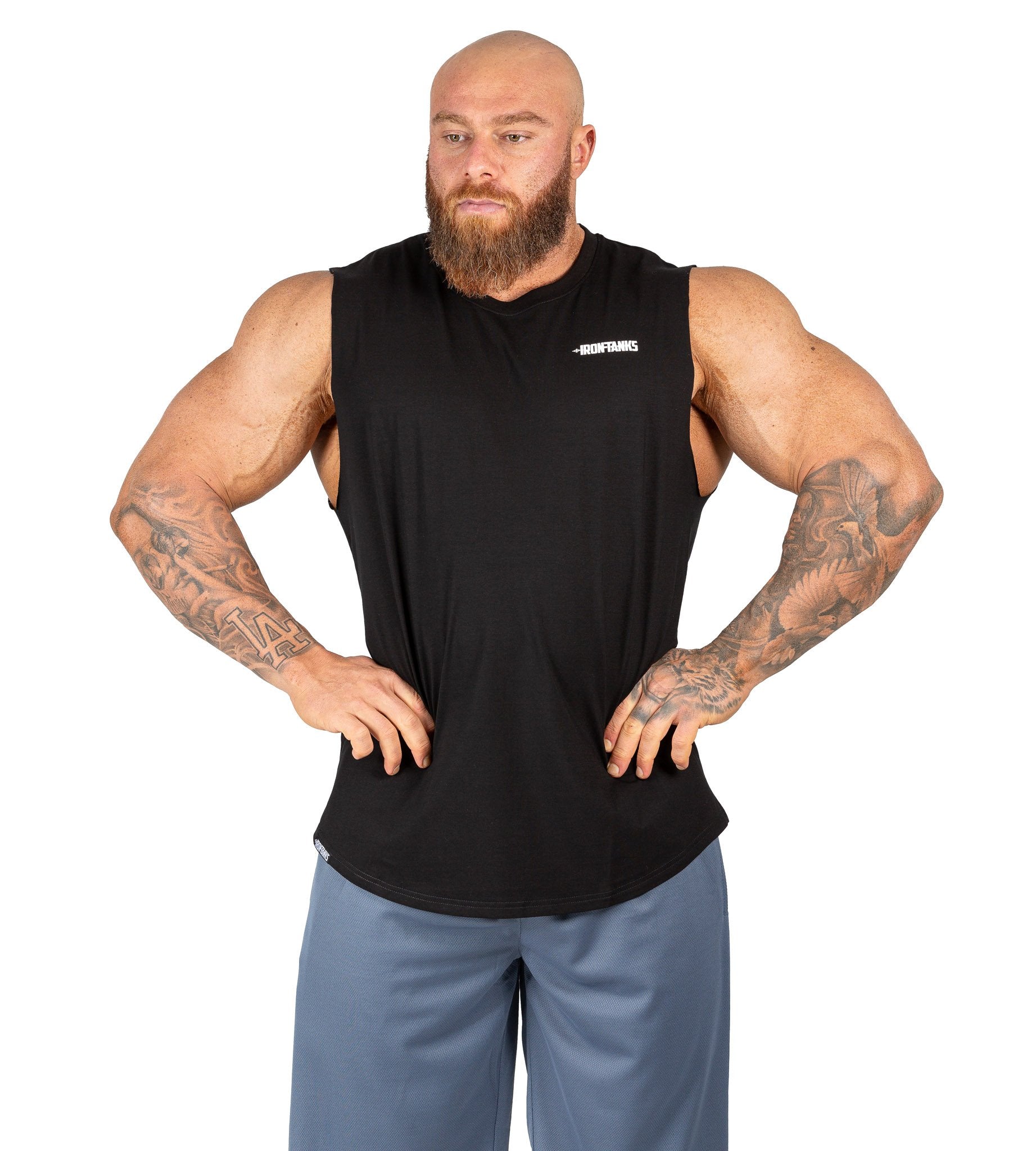 Mens Muscle Tank Black | Gym Bodybuilding Workout Singlet | Iron Tanks