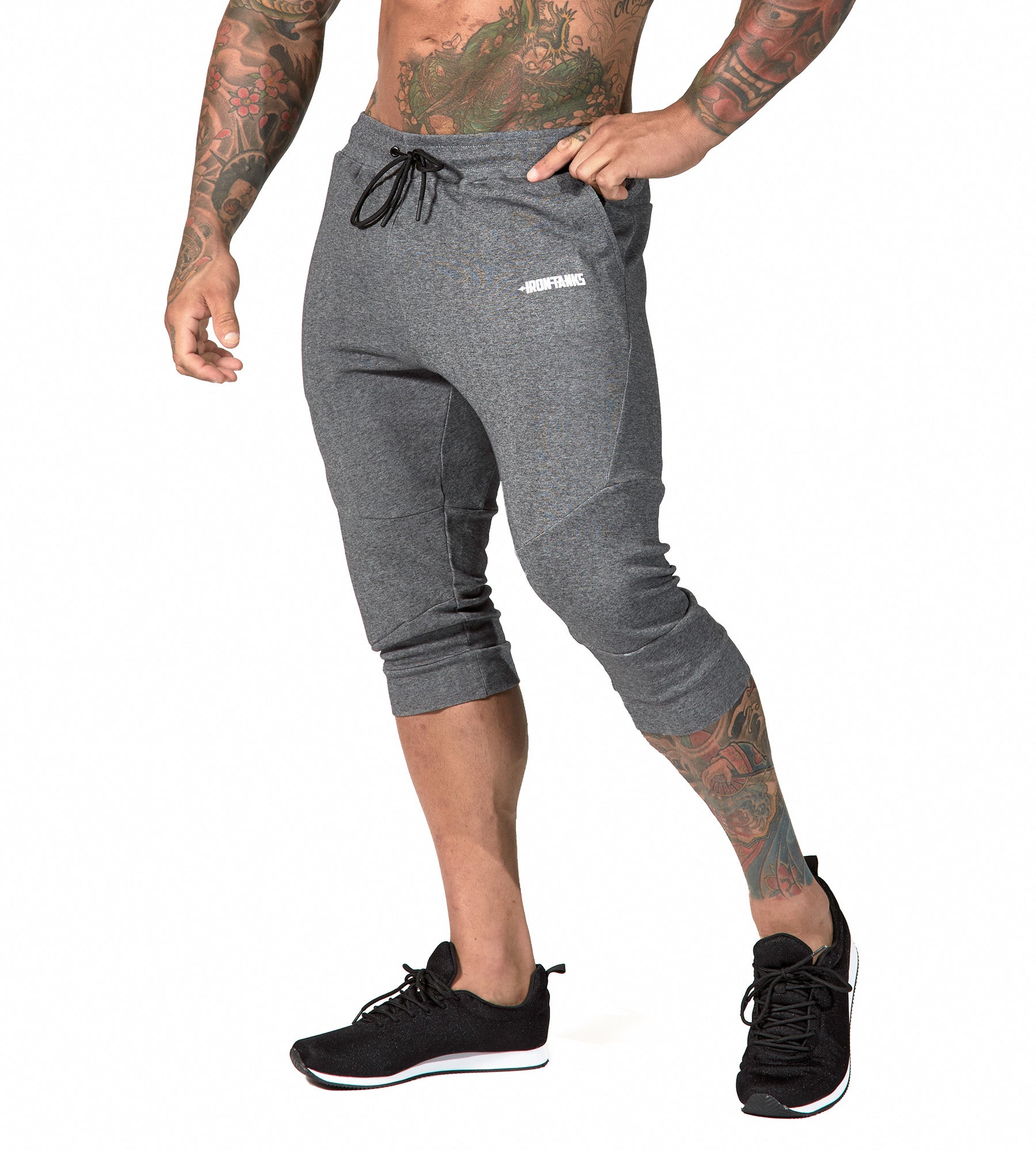 workout gear mens Mens 3/4 Gym Pants Carbon Grey Workout Training